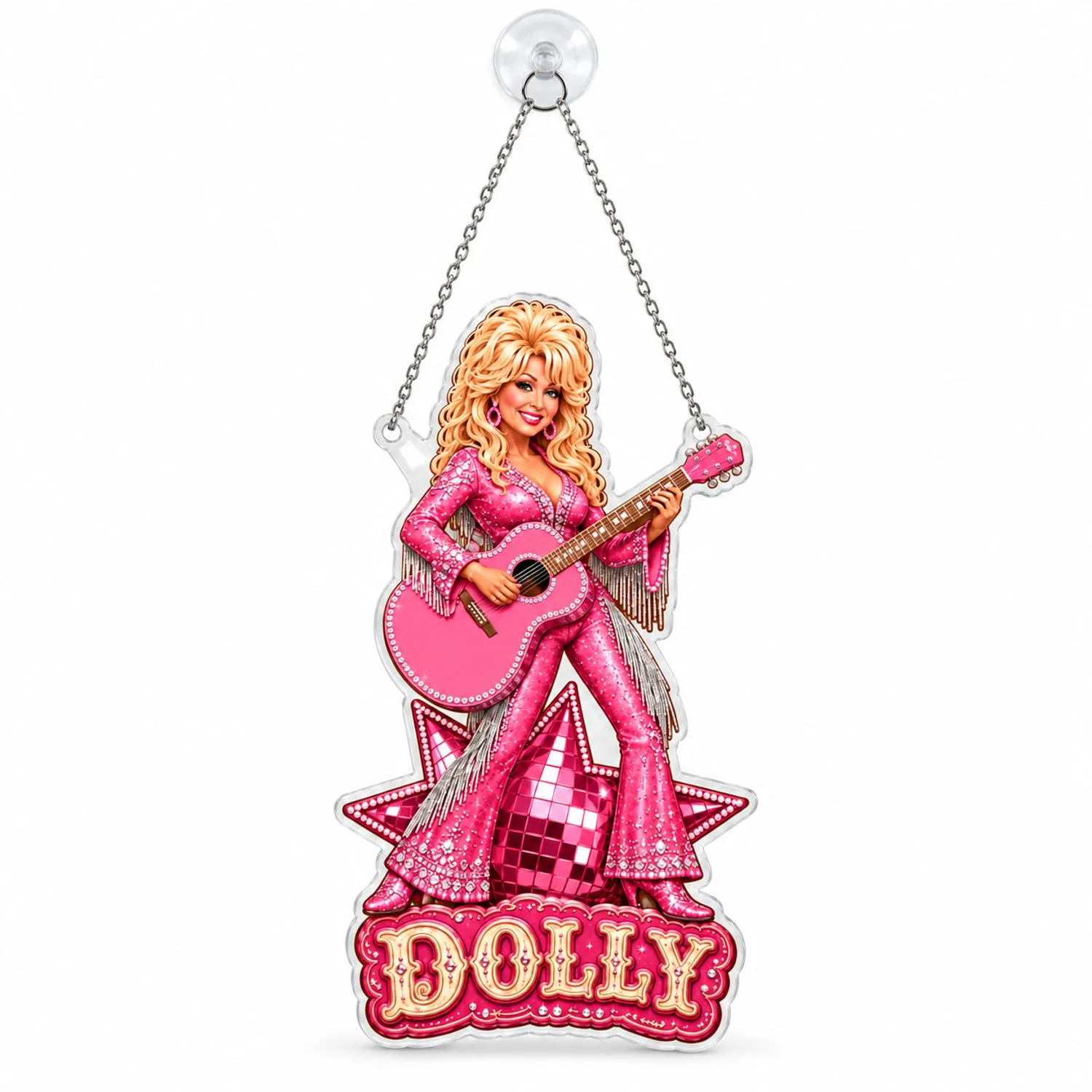 Dolly Parton Pink Glam Country Music Christmas Gift For Fans, Cowgirls, And Singers Custom Shape Window Hanging Acrylic Ornament - 1