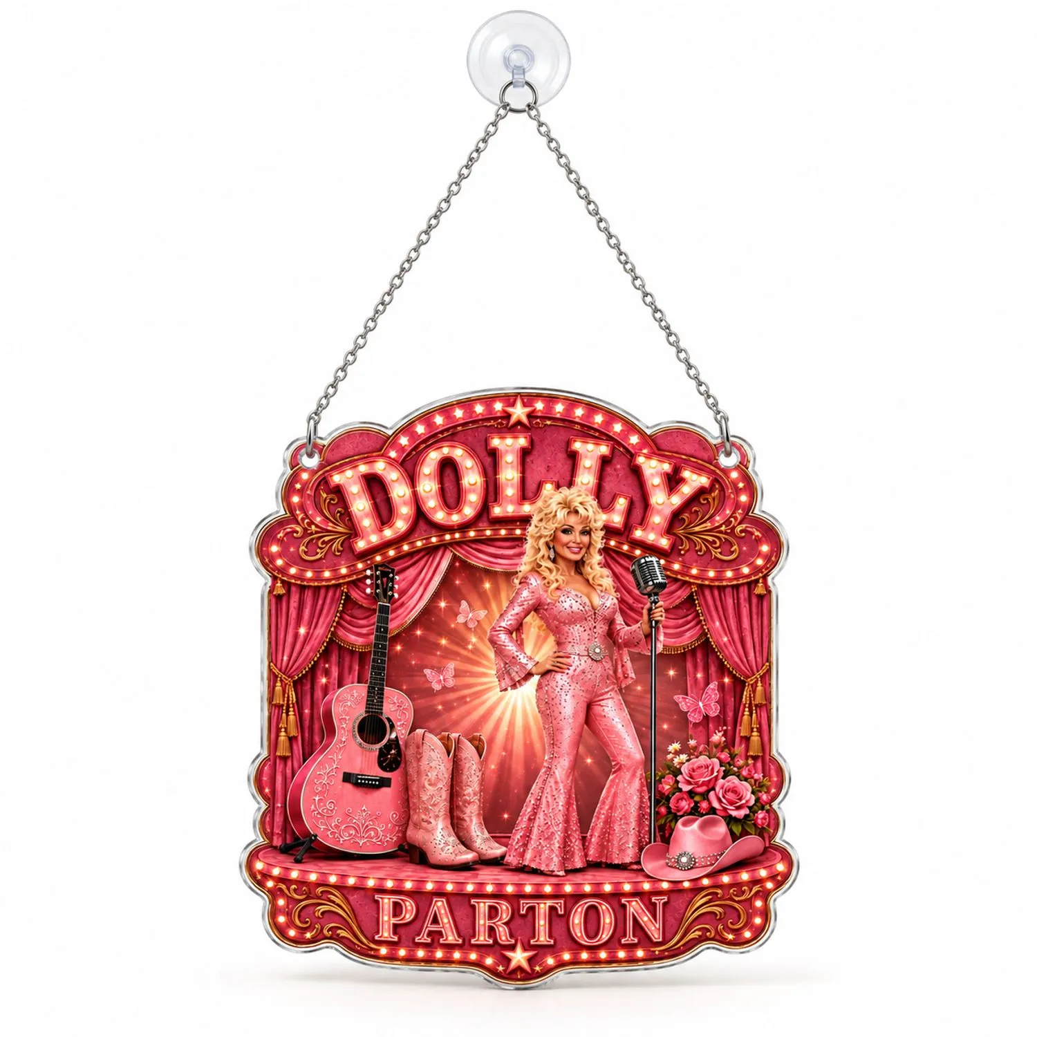 Dolly Parton Pink Cowgirl Christmas Keepsake for Country Music Fans and Gifting Custom Shape Window Hanging Acrylic Ornament - 1