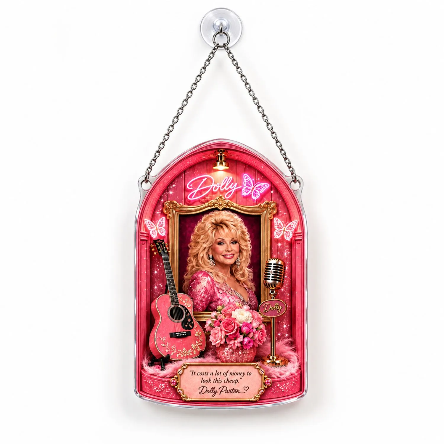 Dolly Parton Pink Western Portrait for Country Christmas Tree Gift for Country Fans Custom Shape Window Hanging Acrylic Ornament - 1