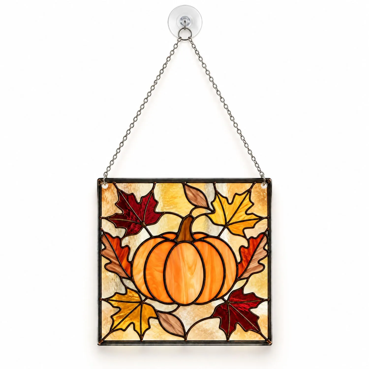 Pumpkin Autumn Leaves Stained Glass Panel For Fall Window Decor And Harvest Homes Custom Shape Window Hanging Acrylic Ornament - 1