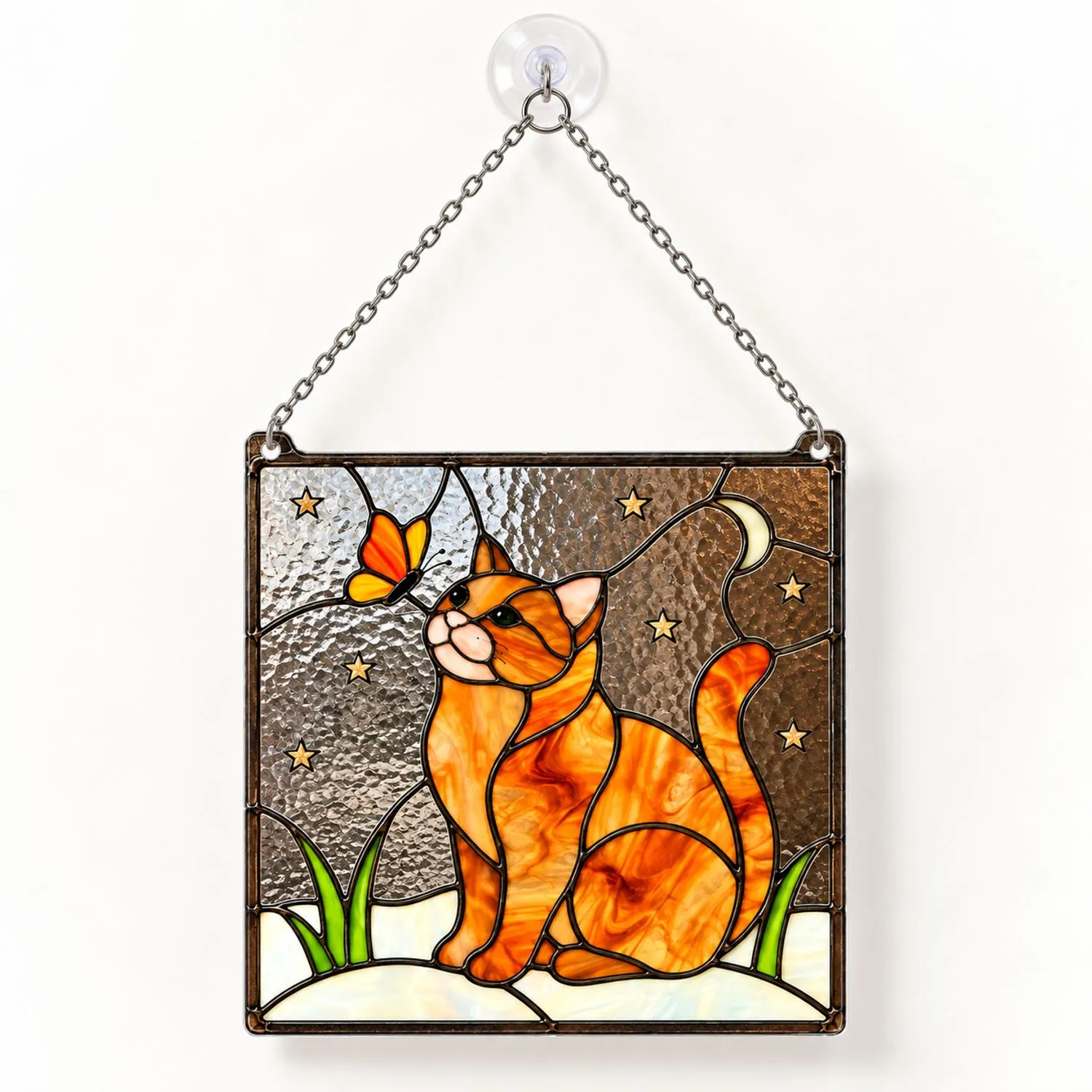 Ginger Cat And Butterfly Window Decor For Cozy Home Gift Cat Lover Garden Accent Sunny Custom Shape Window Hanging Acrylic Ornament - 1
