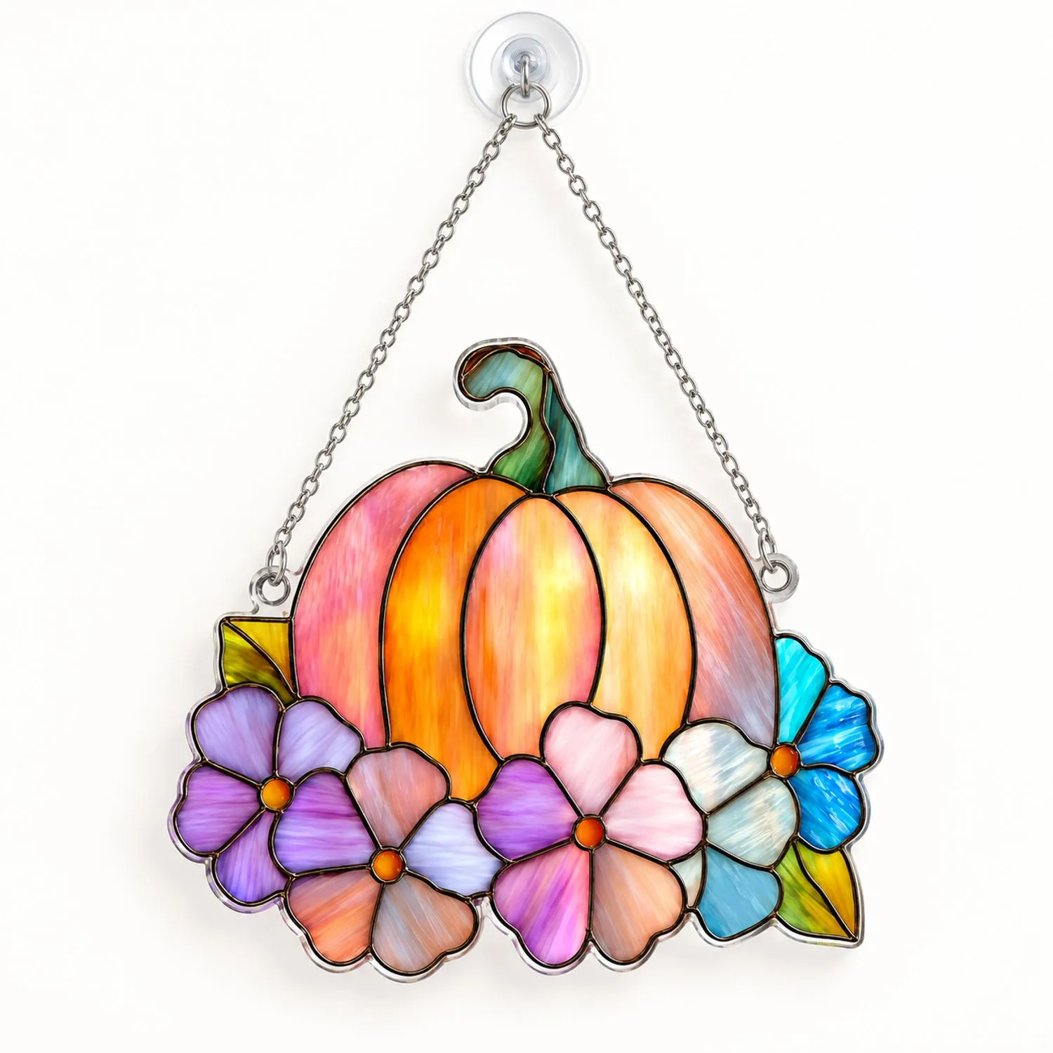 Floral Pumpkin Stained Glass Autumn Decor For Cozy Home Seasonal Gift Display Accent Custom Shape Window Hanging Acrylic Ornament - 1