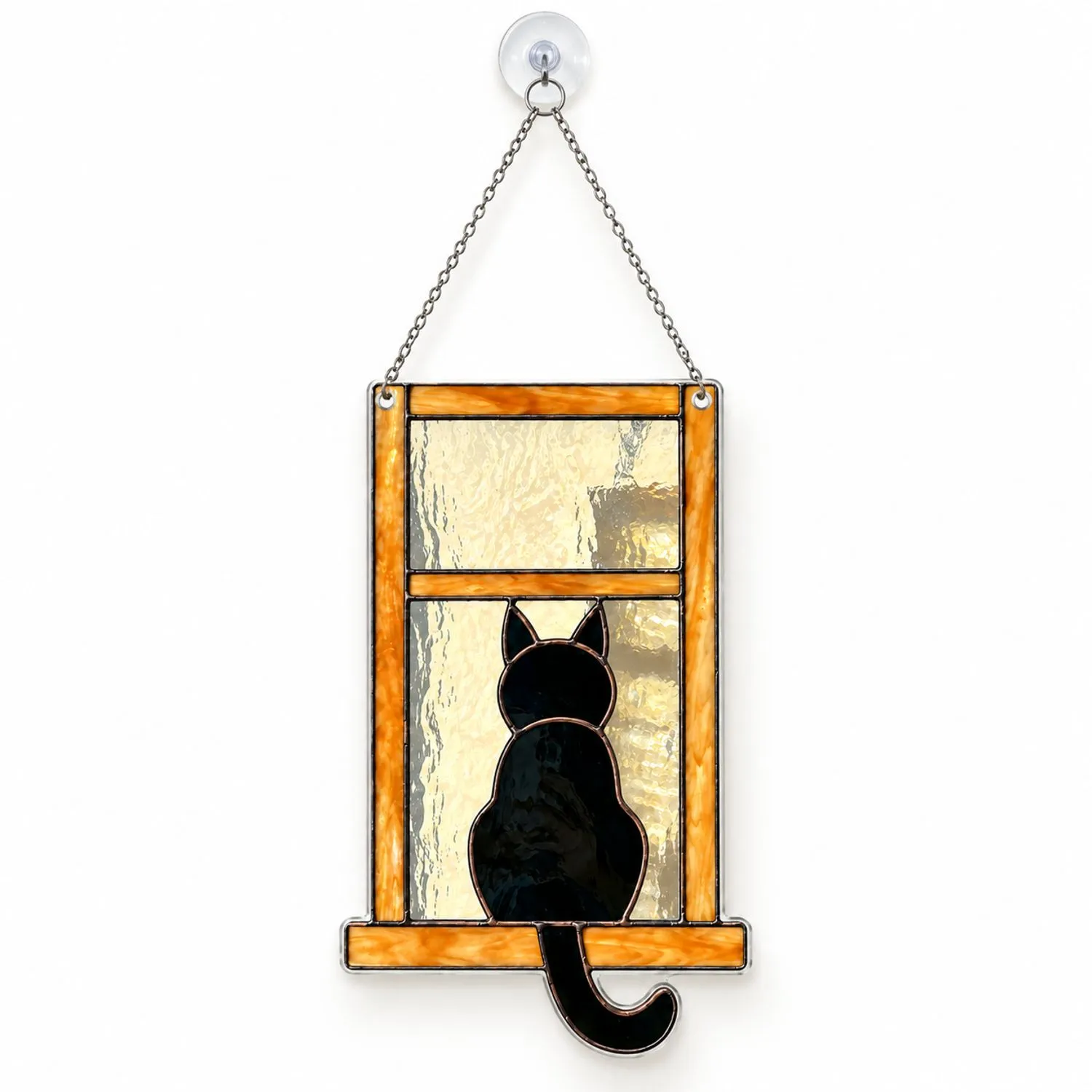 Black Cat Stained Glass Window Scene for Cozy Home Decor and Cat Lover Gifts at Home Custom Shape Window Hanging Acrylic Ornament - 1