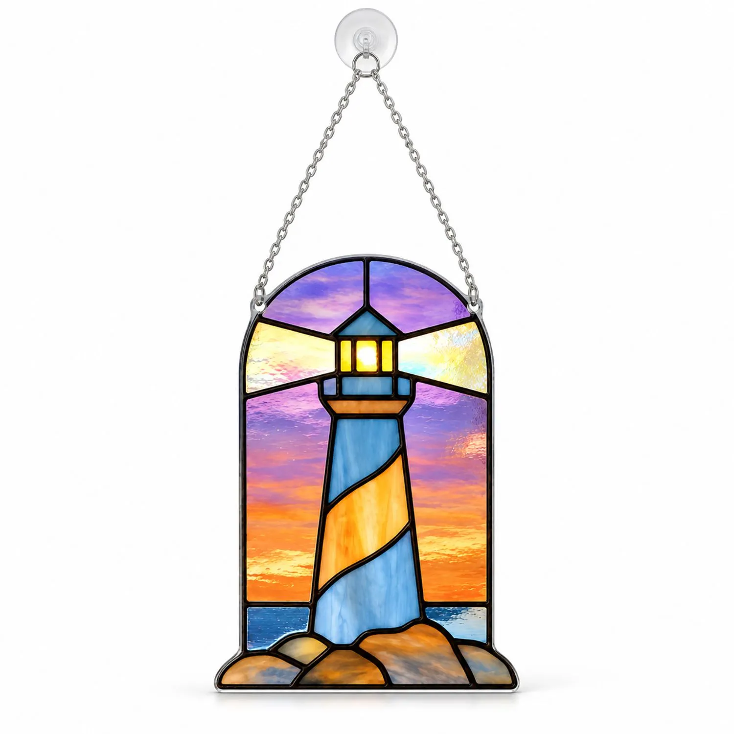Lighthouse Ocean Sunset Suncatcher for Coastal Home Decor and Seaside Gift Giving Ideas Custom Shape Window Hanging Acrylic Ornament - 1