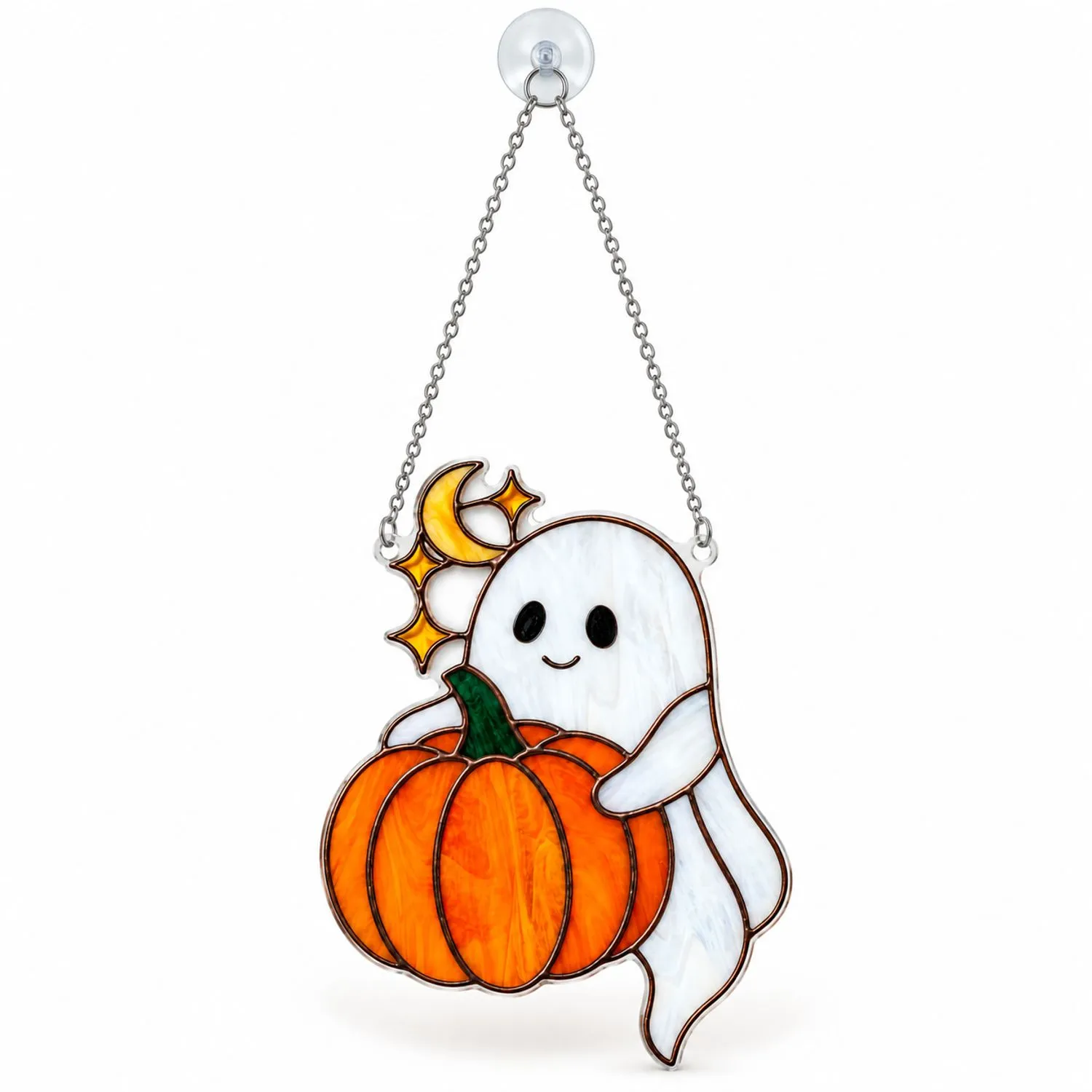 Cute Ghost Pumpkin Crescent Moon Halloween Decor For Cozy Seasonal Window Displays Custom Shape Window Hanging Acrylic Ornament - 1