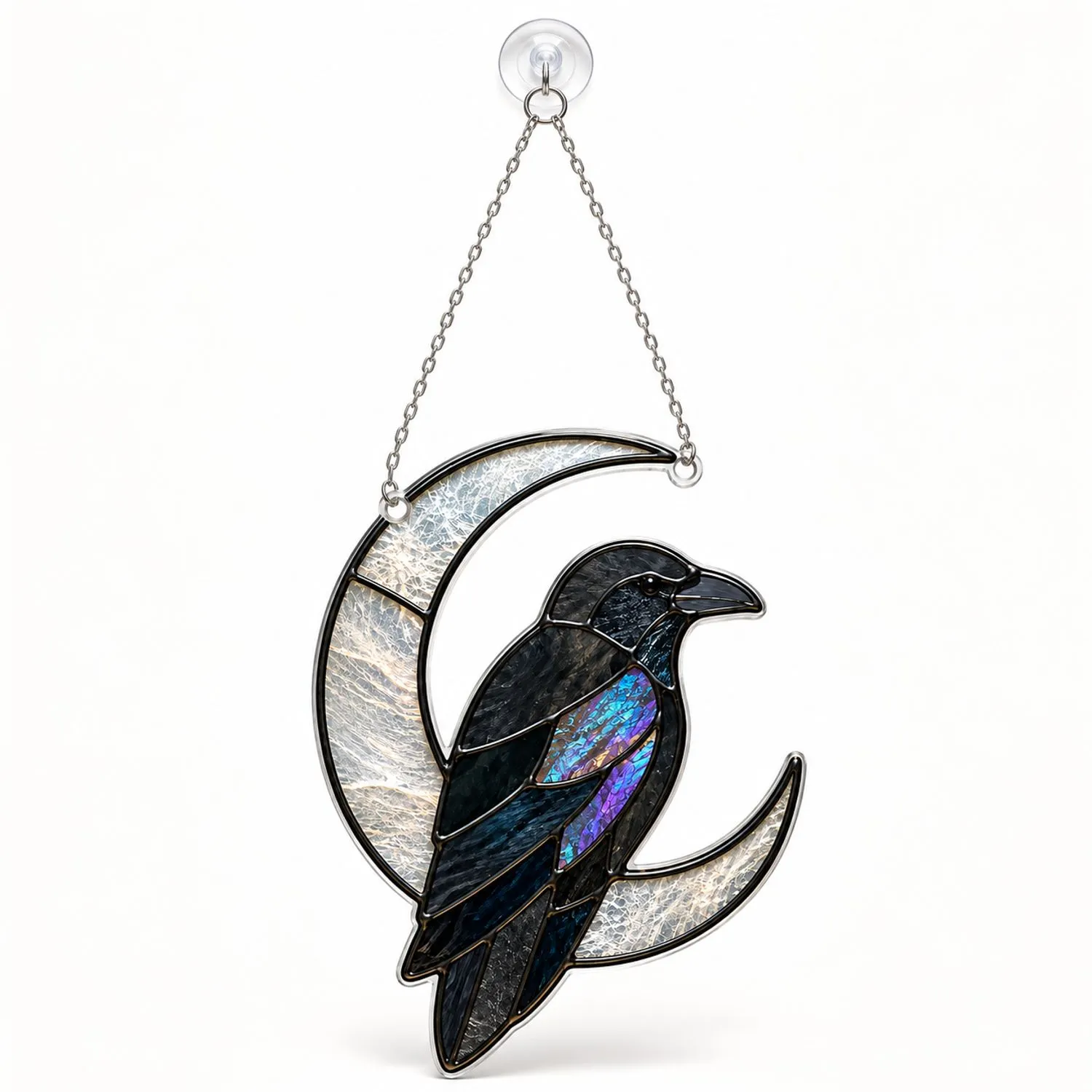 Geometric Raven Crescent Moon for Gothic Home Decor and Nature Lovers Gift Idea Custom Shape Window Hanging Acrylic Ornament - 1