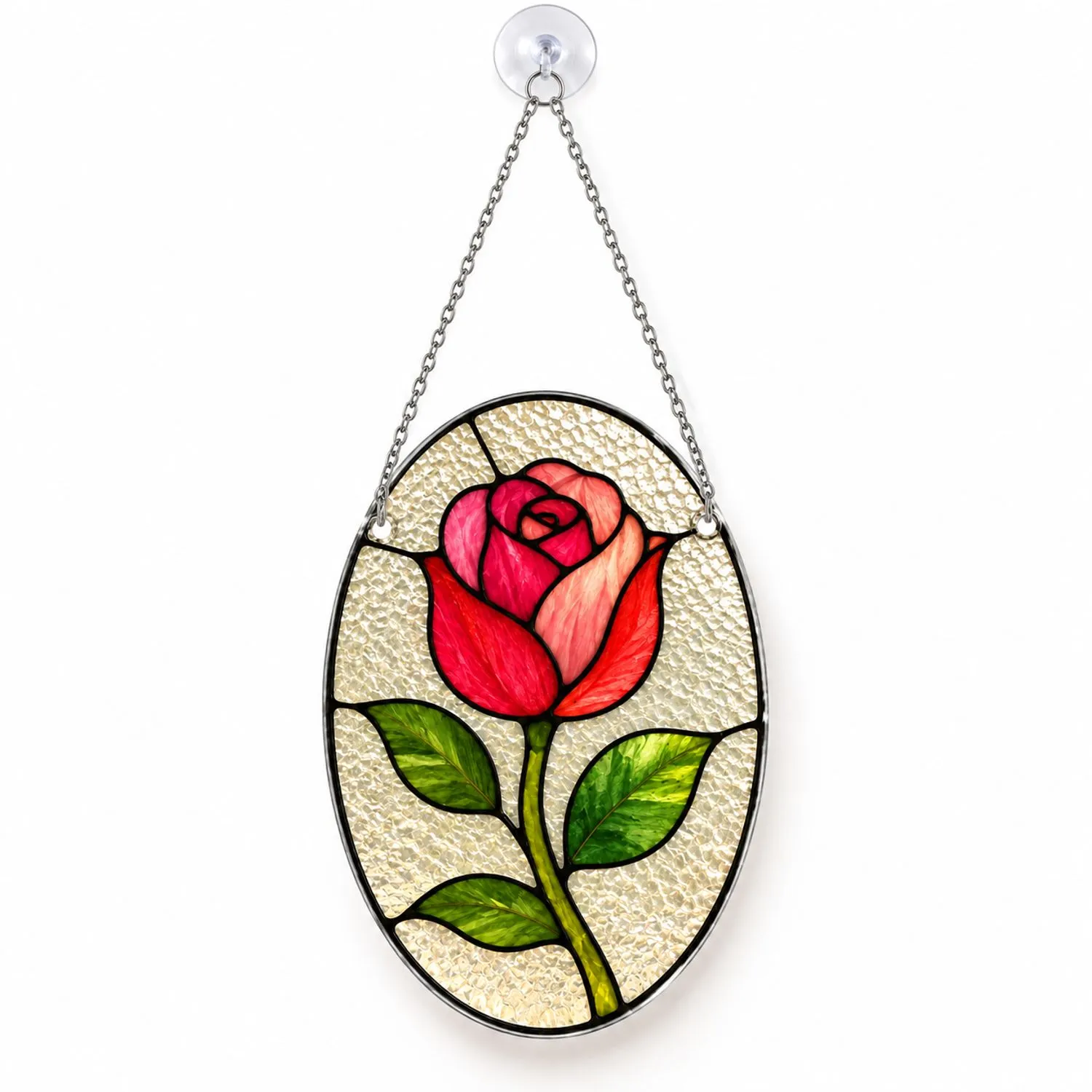 Red Rose Stained Glass Floral Accent For Cottage Window Decor And Garden Lovers Gift Custom Shape Window Hanging Acrylic Ornament - 1