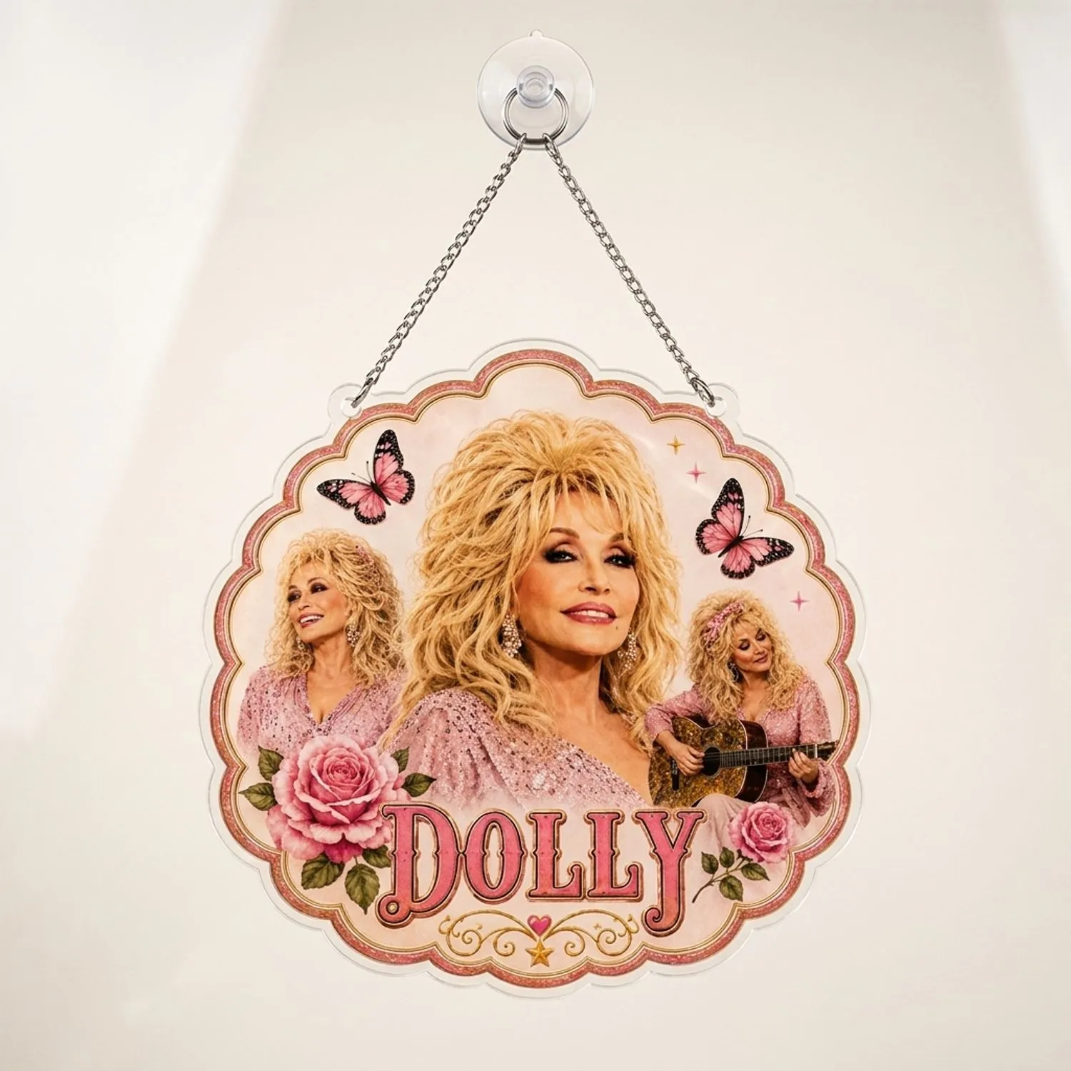 Dolly Parton Pink Country Music Keepsake For Christmas Tree Decor And Country Fans Custom Shape Window Hanging Acrylic Ornament - 1