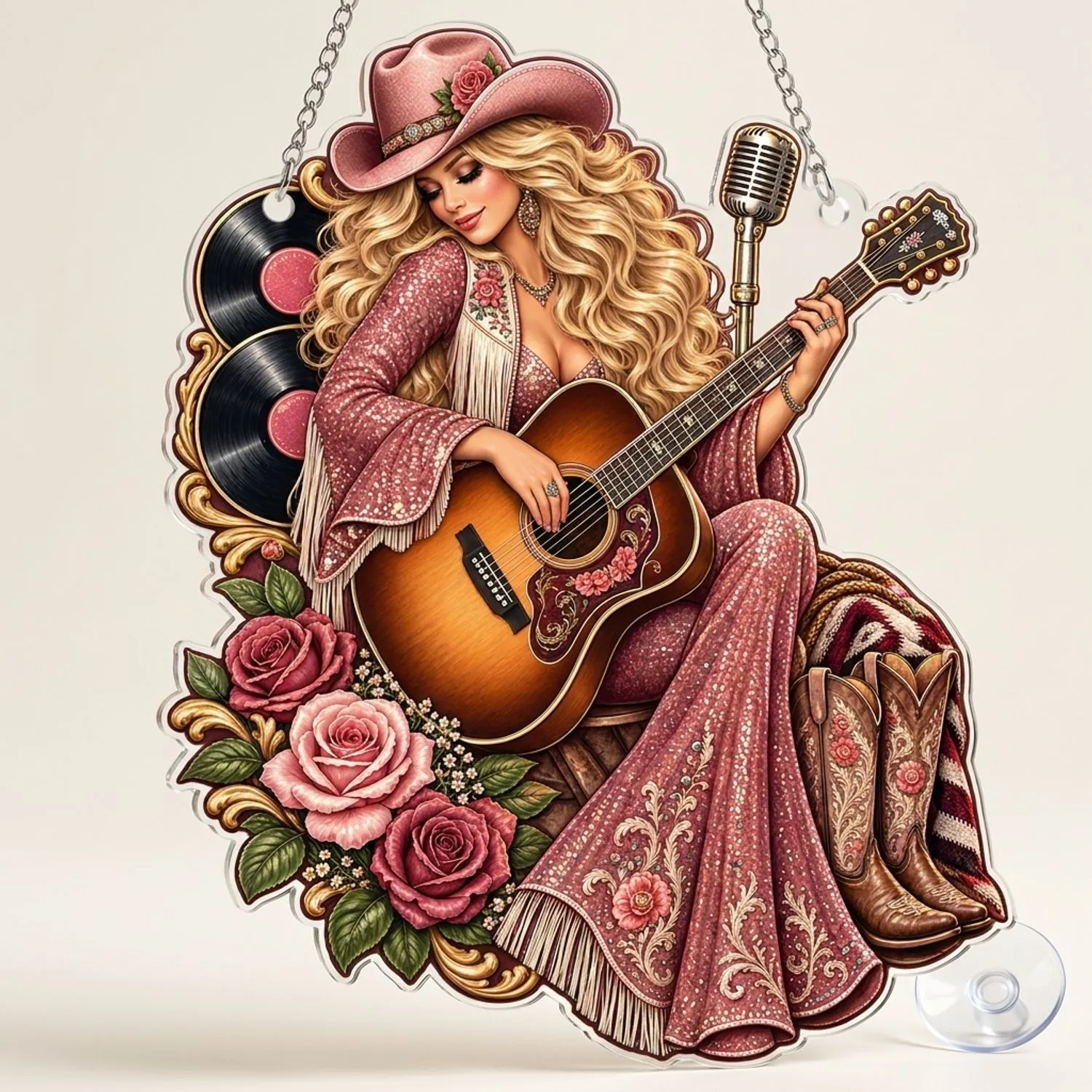 Pink Country Music Tribute Keepsake For Memorial Gifts And Classic Country Music Fans Custom Shape Window Hanging Acrylic Ornament - 1