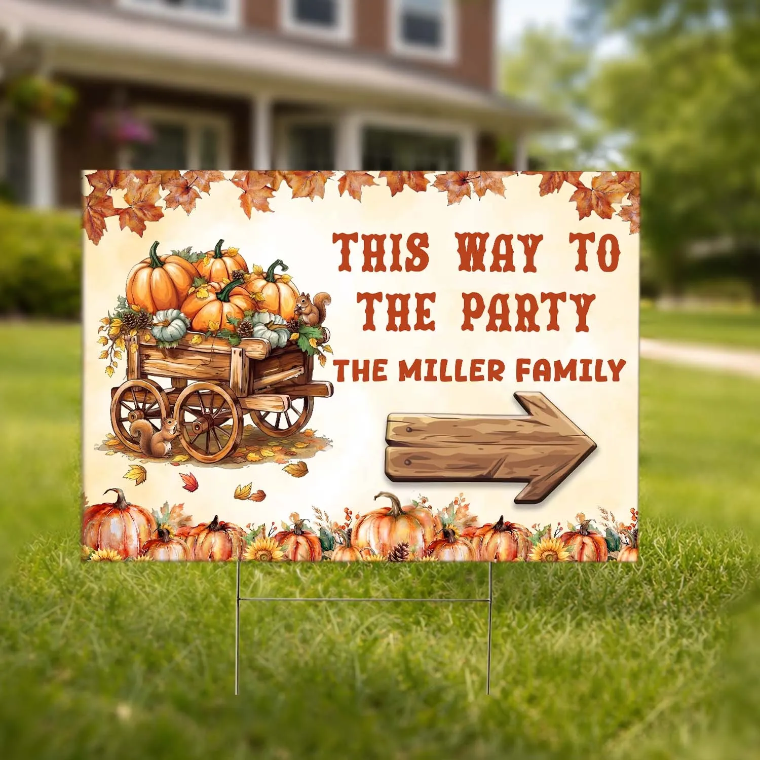 Personalized Fall Festival Yard Sign – Custom Family Name Arrow Lawn Sign, Pumpkin Autumn Party Decor - 1
