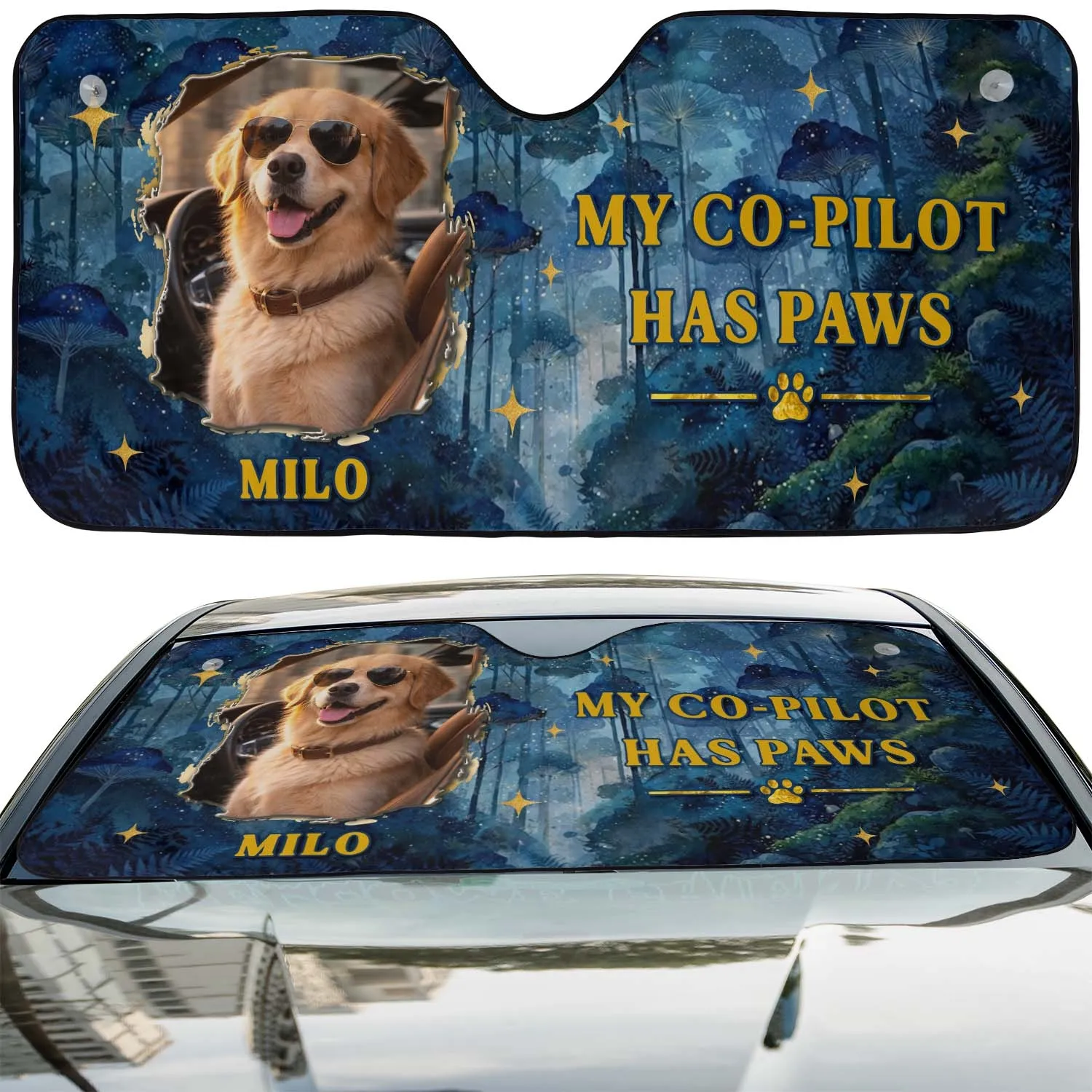 Personalized Pet Photo Car Sunshade – Custom Pet Name Windshield Sun Shade for Dog Lovers, Auto Gift - 1