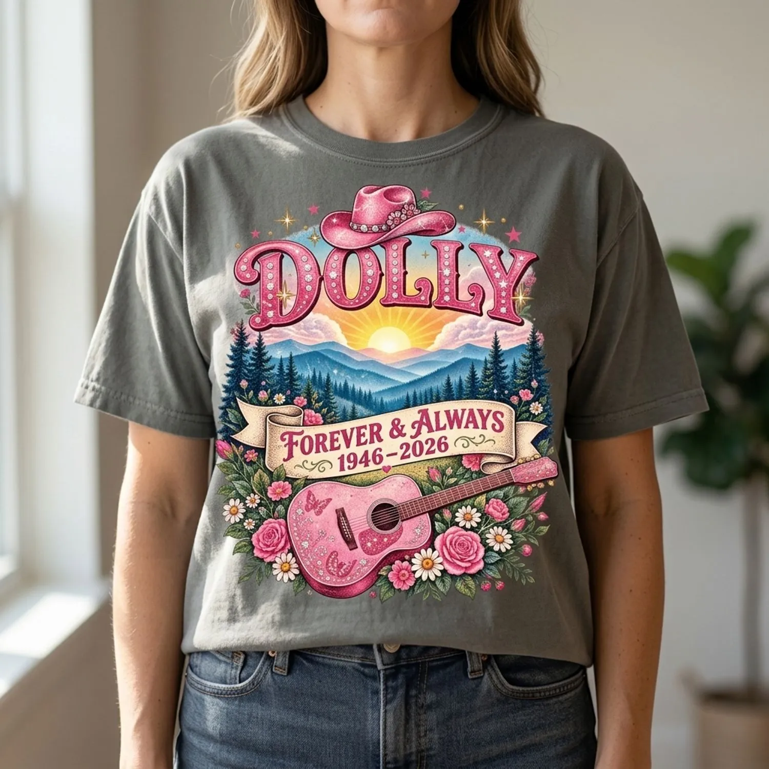 Dolly Parton T-Shirt, Pink Glitter Queen of Country Retro Y2K Memorial Tee - 1