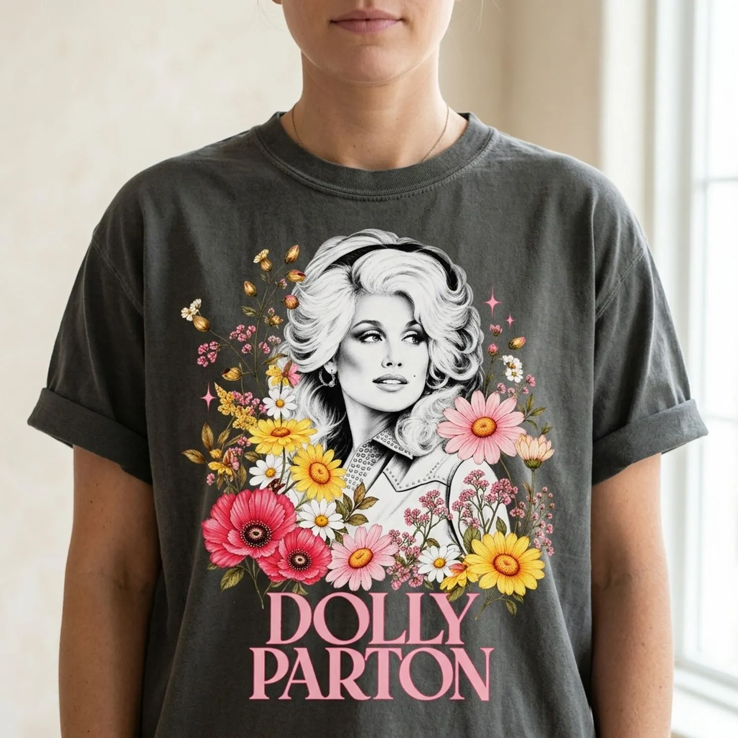 Dolly Parton Vintage Floral T-Shirt, Retro Country Music Fan Graphic Tee Gift - 1