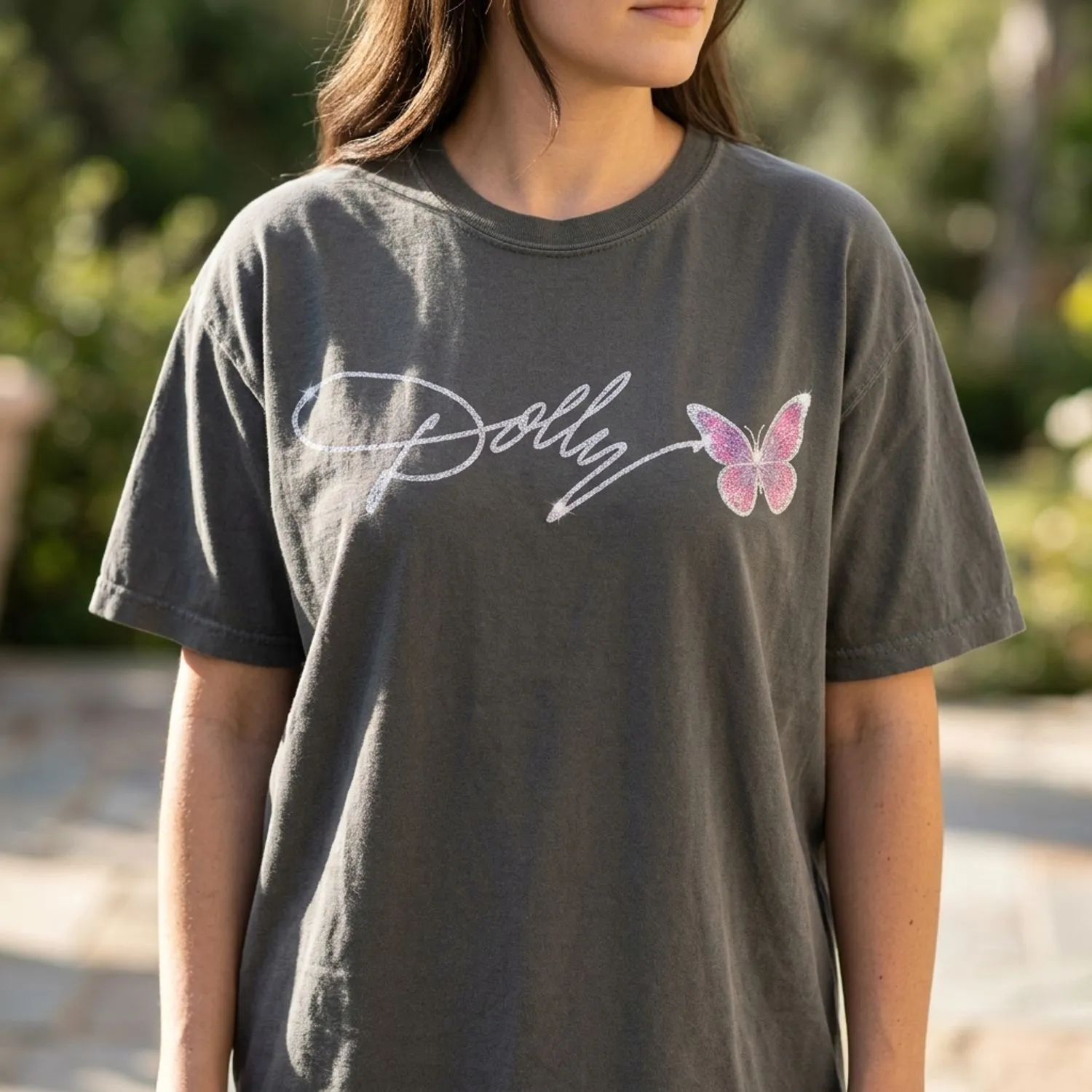 Dolly Parton T-Shirt, Rhinestone Butterfly Country Music Inspired Graphic Tee for Women - 1
