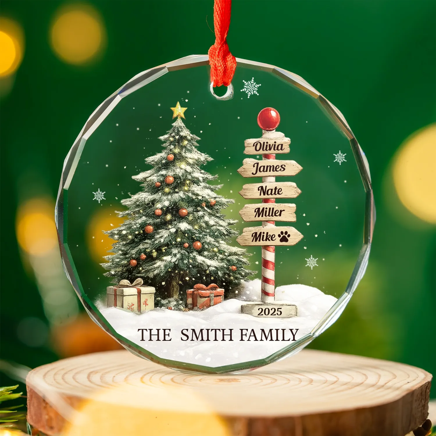 Personalized Glass Christmas Ornament – Custom Family Names & Year Street Sign Keepsake, Xmas Gift - 1