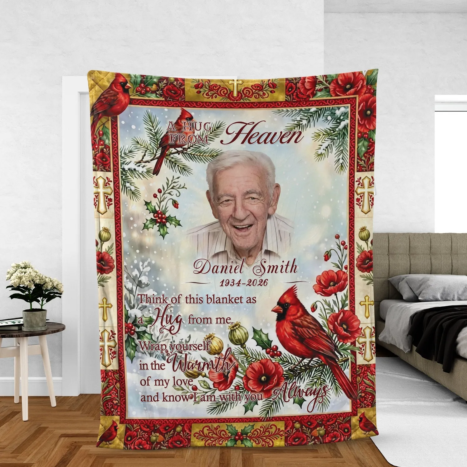 Personalized A Hug From Heaven Memorial Blanket – Custom Photo Cardinal Christmas Fleece Throw, Sympathy Remembrance Gift for Family - 1