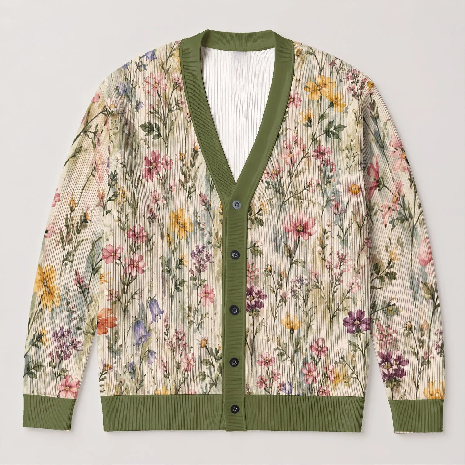 Pastel Wildflower Meadow for Relaxed Everyday Layering and Cottagecore Weekend Wardrobes All-over Print Knitted Cardigan - 1