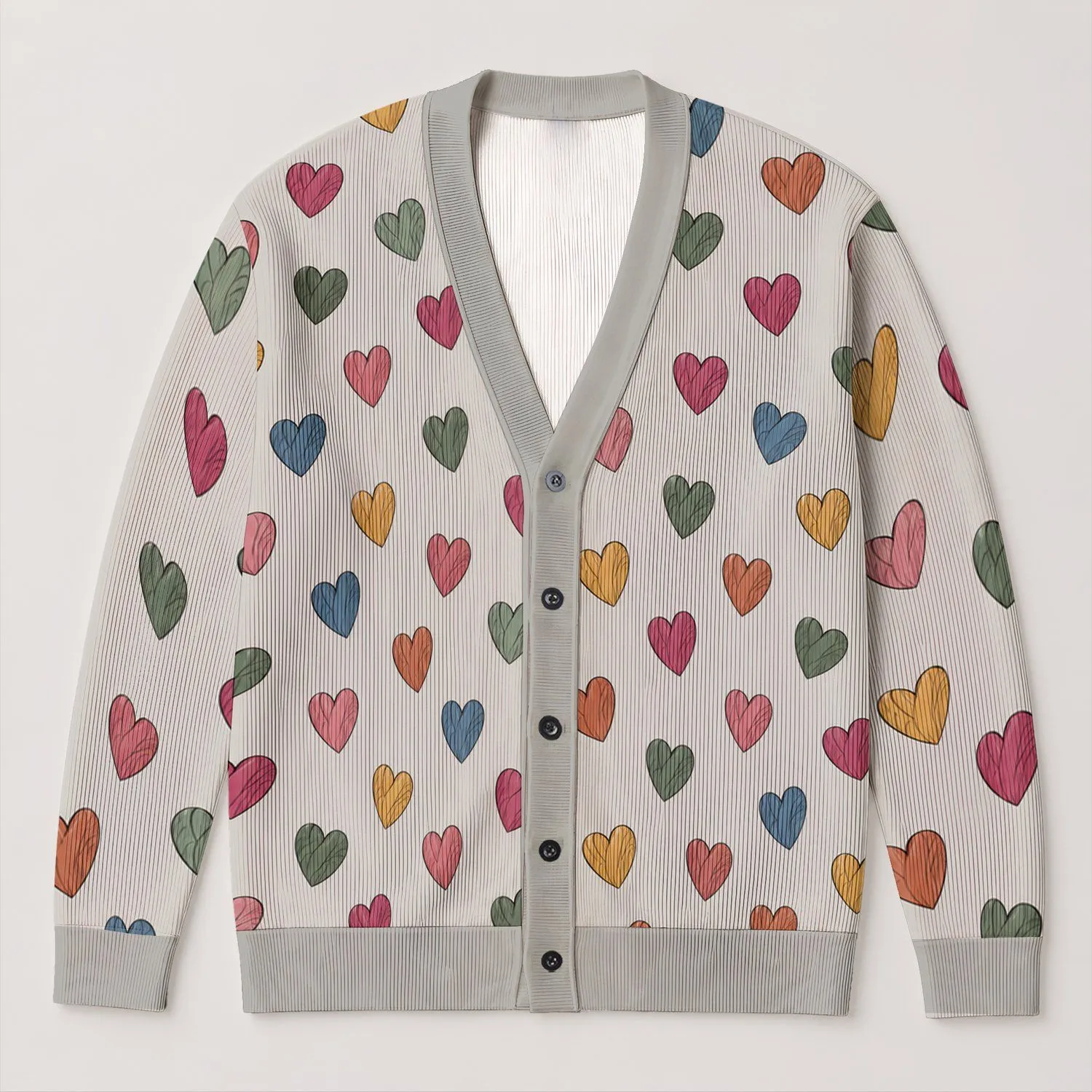 Multicolor Heart Motifs for Cozy Autumn Layering and Casual Everyday Wear for Women All-over Print Knitted Cardigan - 1