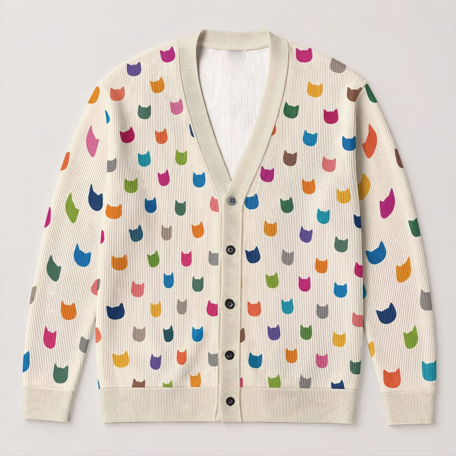 Colorful Cat Motifs For Playful Everyday Layering, Cheerful Style For Cat Lovers All-over Print Knitted Cardigan - 1