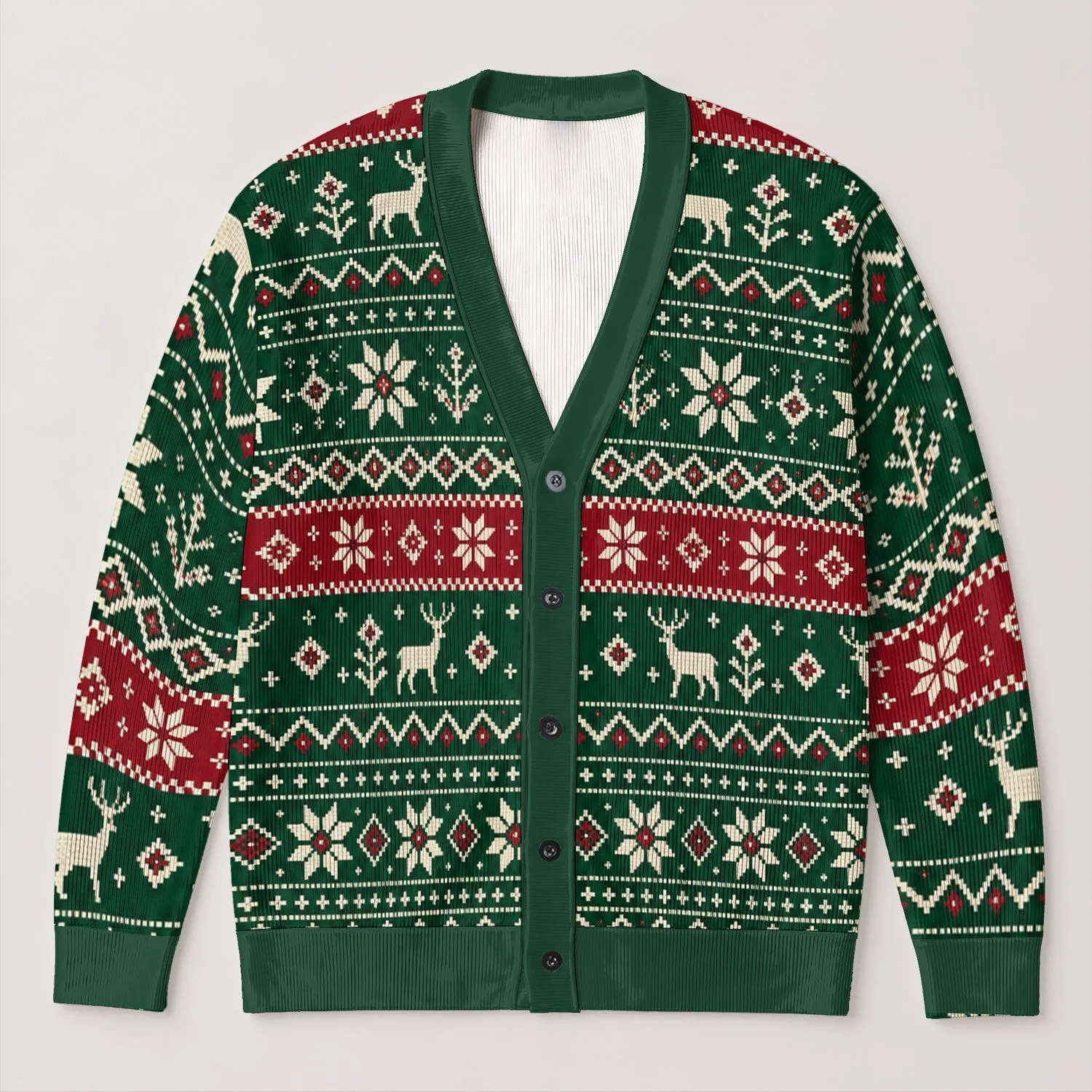 Forest Green Nordic Fair Isle Holiday Layering Style for Cozy Everyday Outfits Women All-over Print Knitted Cardigan - 1
