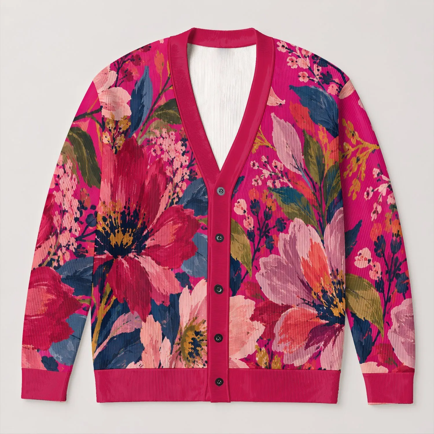 Vibrant Floral Collage Layers for Everyday Elegance and Creative Weekends for Women All-over Print Knitted Cardigan - 1