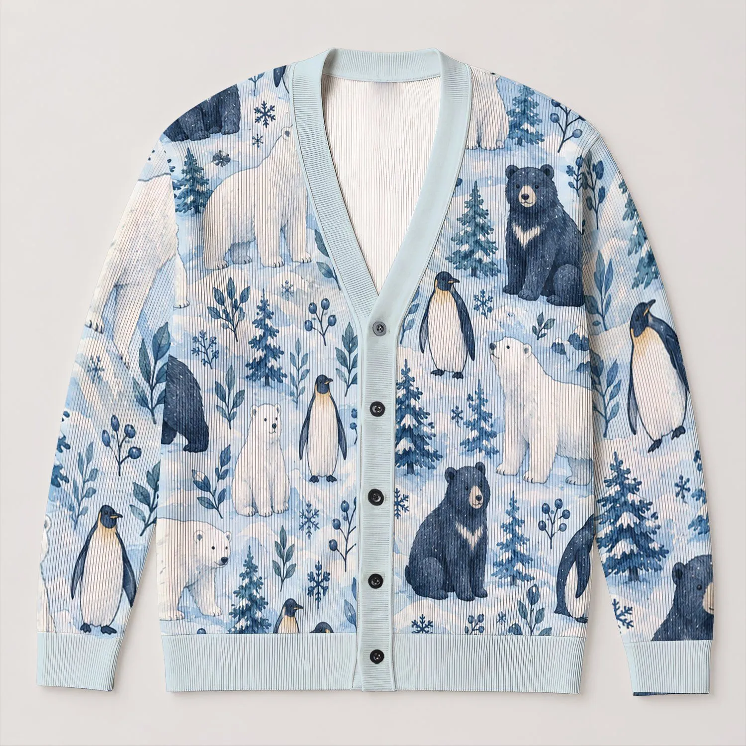 Polar Bear Penguin and Bear Arctic Scene for Cozy Winter Layering Women Plus Size Style All-over Print Knitted Cardigan - 1