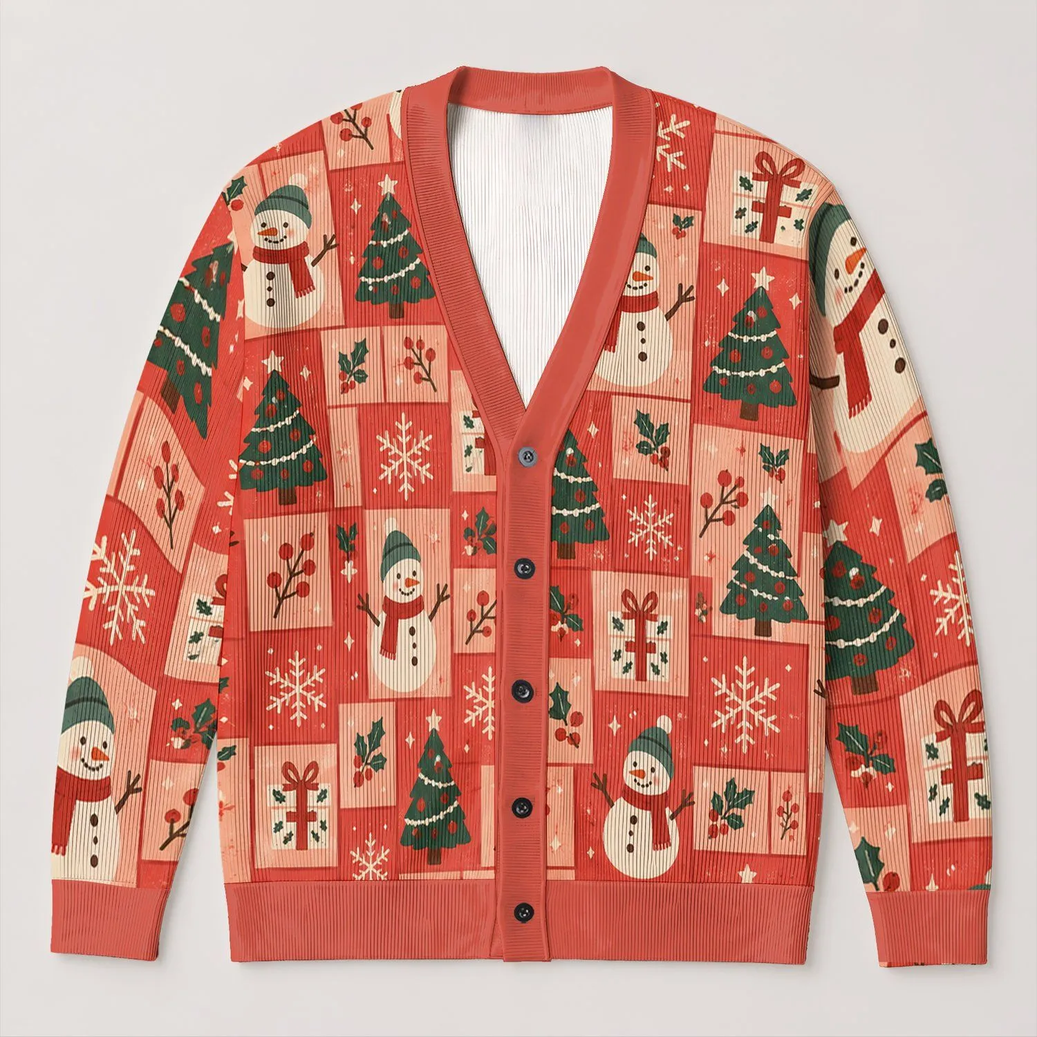 Snowman Christmas Holiday Motifs for Festive Winter Layering and Gift Giving Women All-over Print Knitted Cardigan - 1