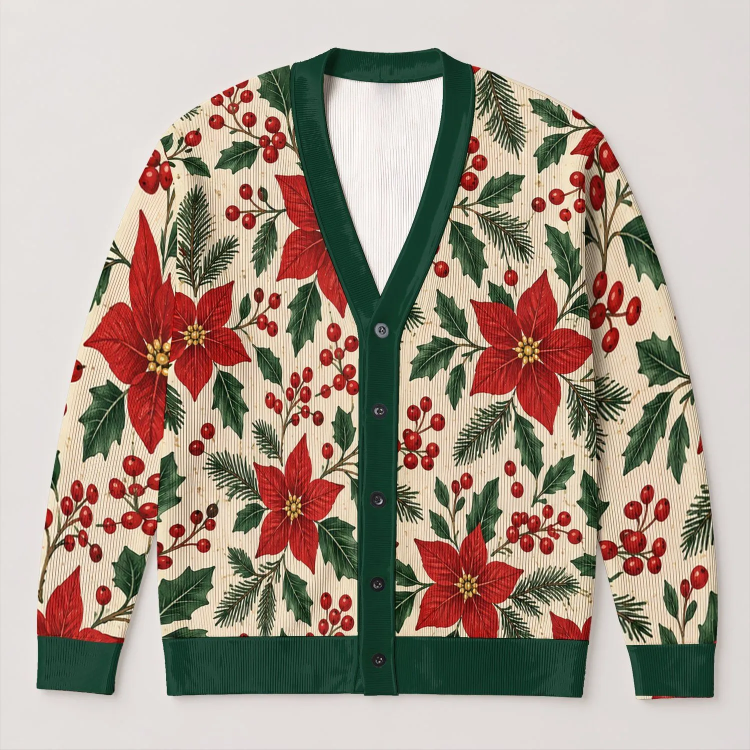 Red Holly Berry Floral Motif for Festive Layering and Winter Gatherings for Women All-over Print Knitted Cardigan - 1