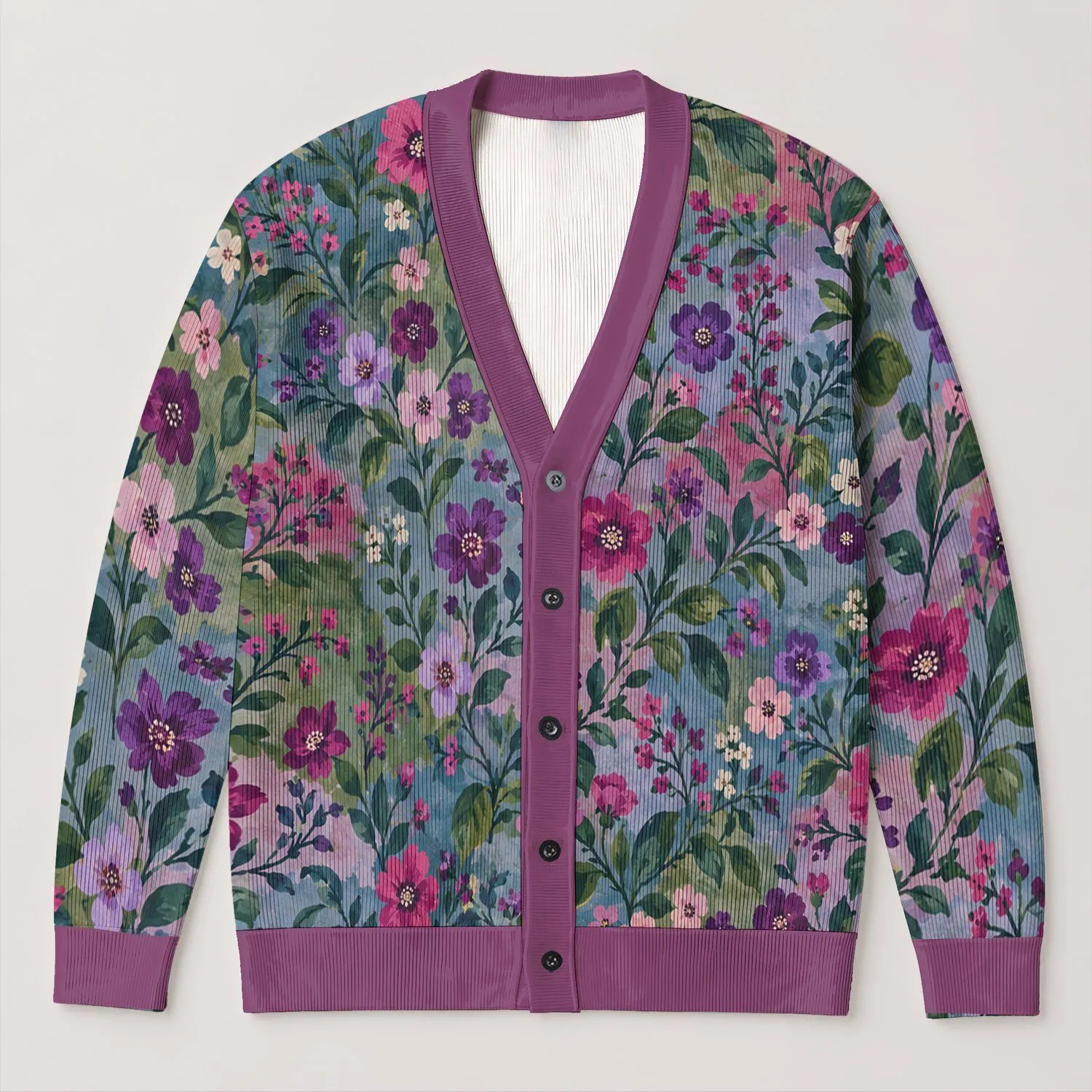 Multicolor Wildflower Blooms For Cozy Autumn Layering And Relaxed Weekend Style Looks All-over Print Knitted Cardigan - 1