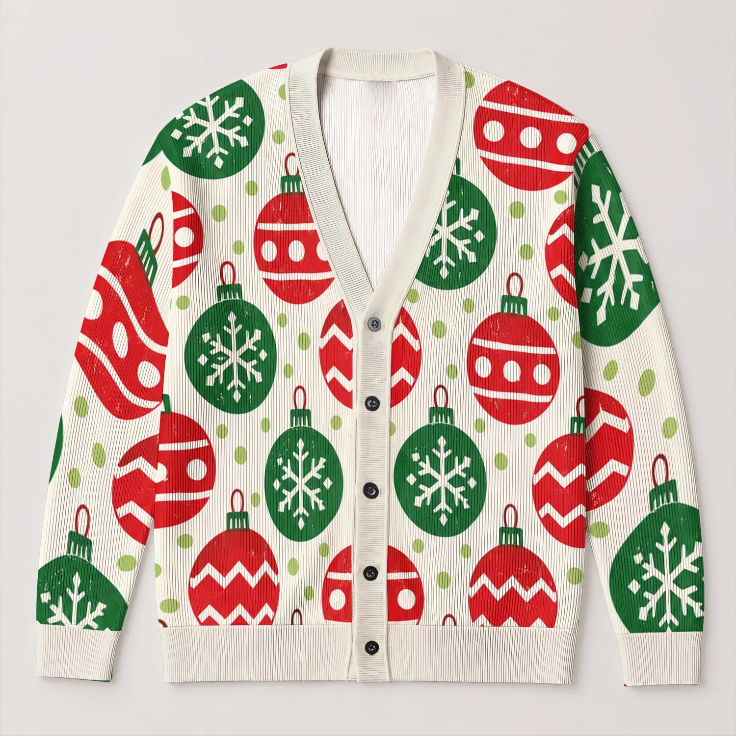 Red Green Christmas Ornaments for Holiday Parties and Cozy Winter Celebrations at Home All-over Print Knitted Cardigan - 1