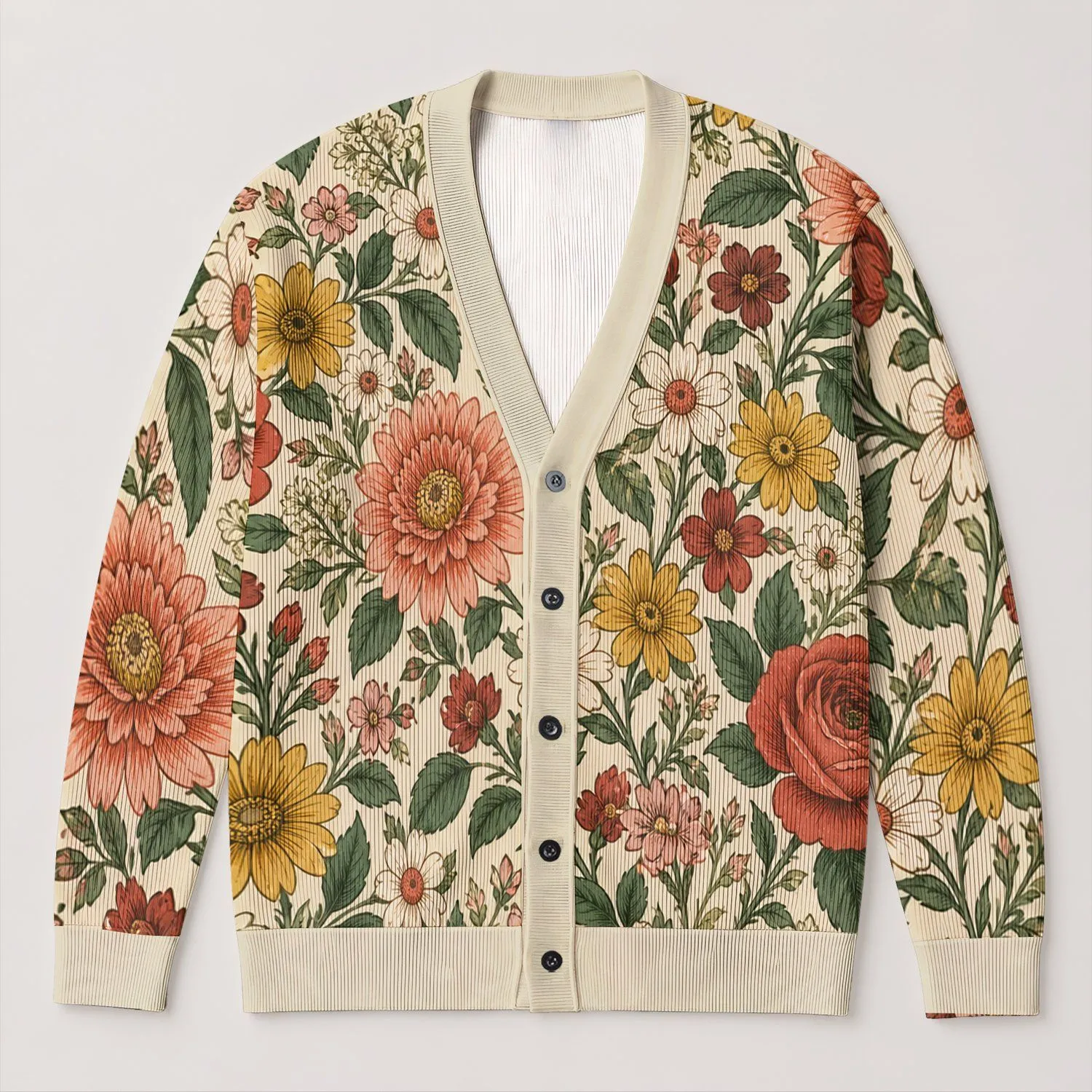 Vintage Floral Blooms and Botanical Foliage for Cozy Everyday Layering for Women All-over Print Knitted Cardigan - 1