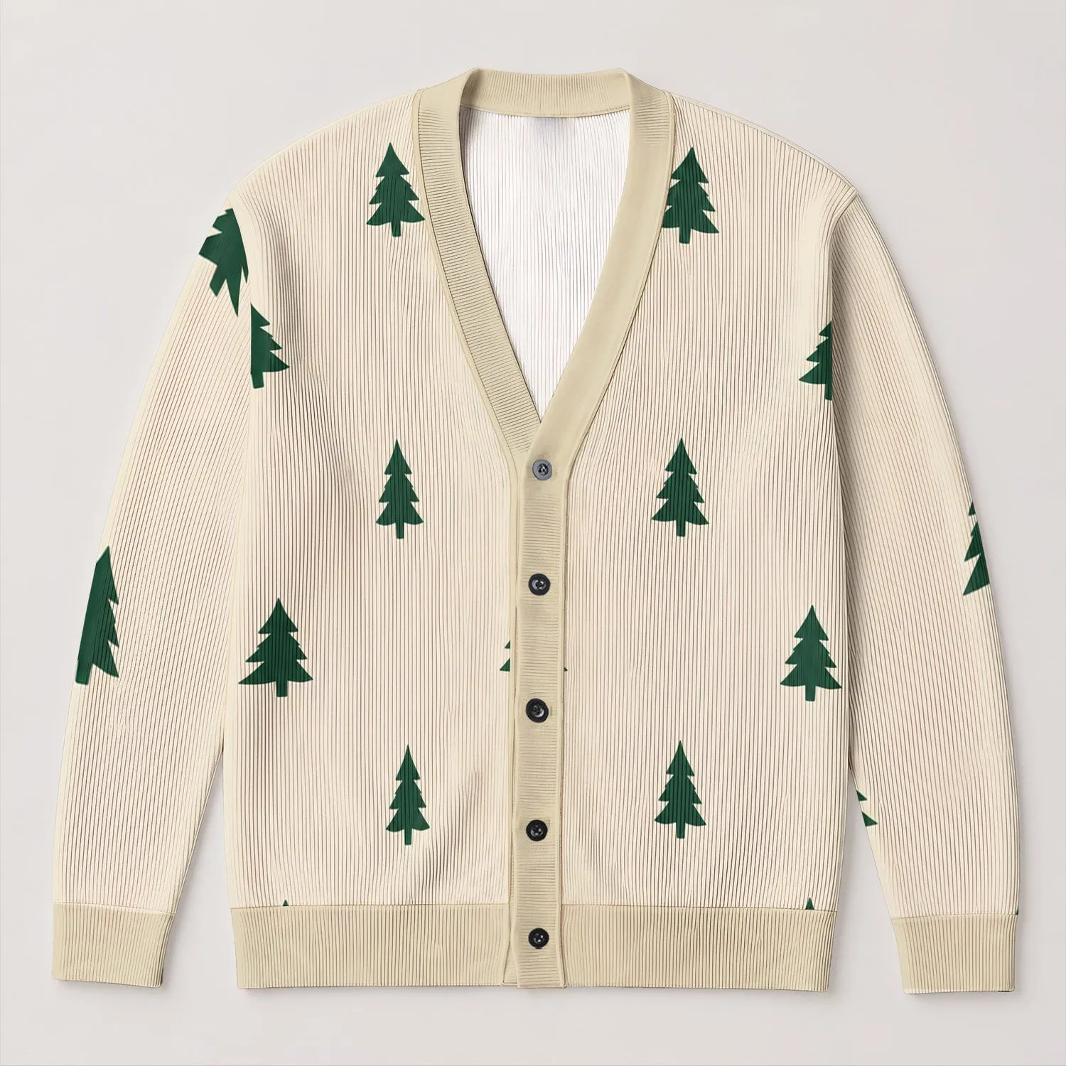 Festive Green Christmas Trees For Cozy Holiday Gatherings And Easy Winter Layering All-over Print Knitted Cardigan - 1