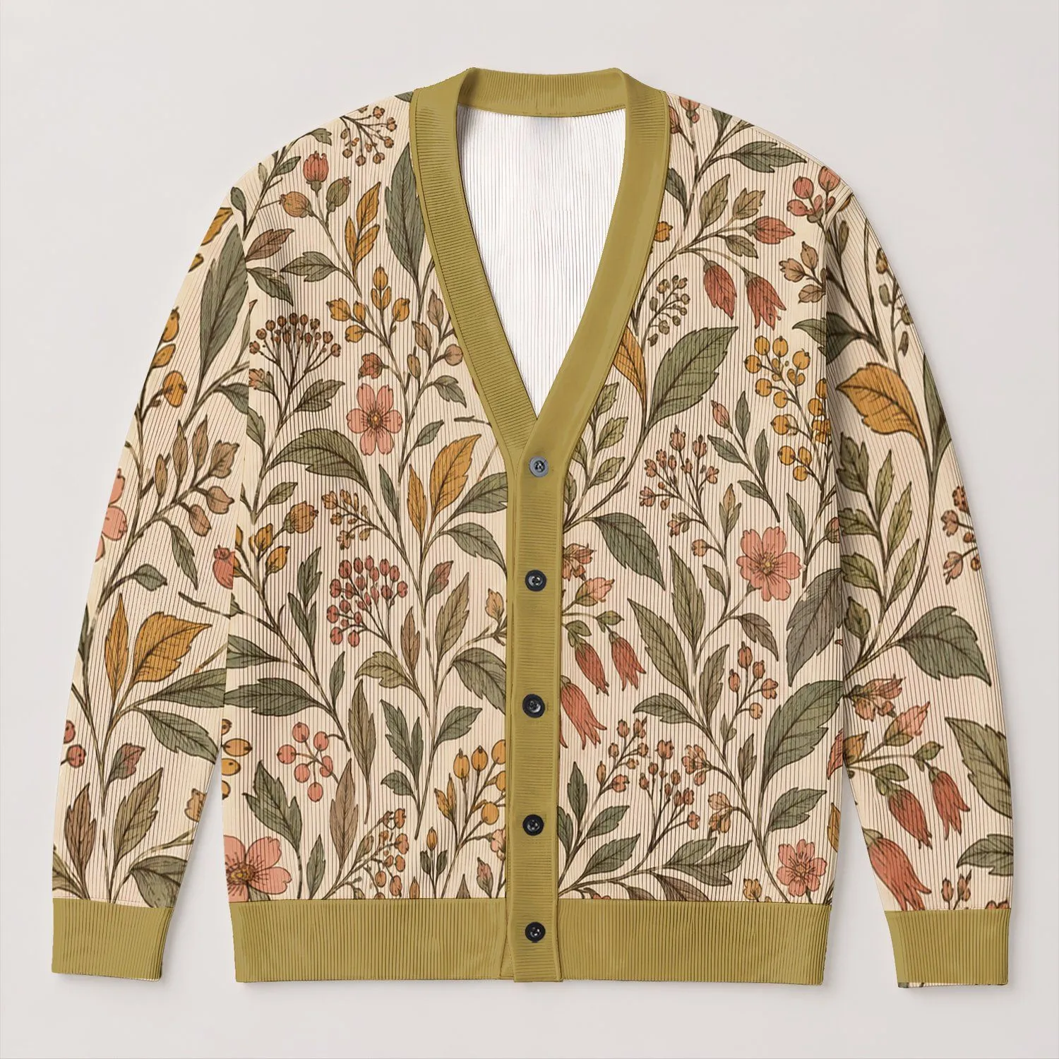Vintage Botanical Leaves In Warm Earth Tones For Relaxed Everyday Layering Outfits All-over Print Knitted Cardigan - 1