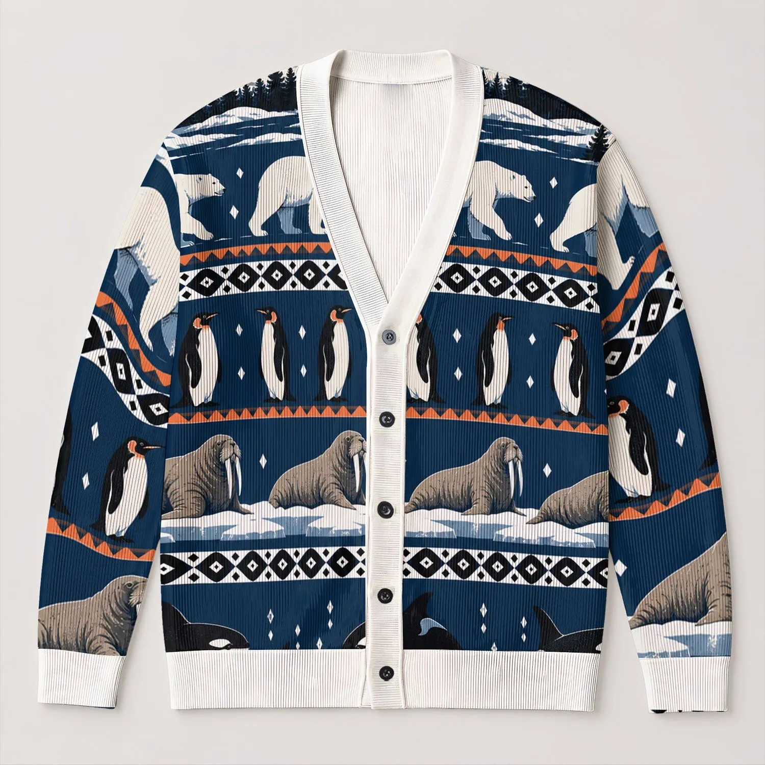 Arctic Wildlife Mountain Scenes For Relaxed Winter Layering And Outdoor Weekend Style All-over Print Knitted Cardigan - 1