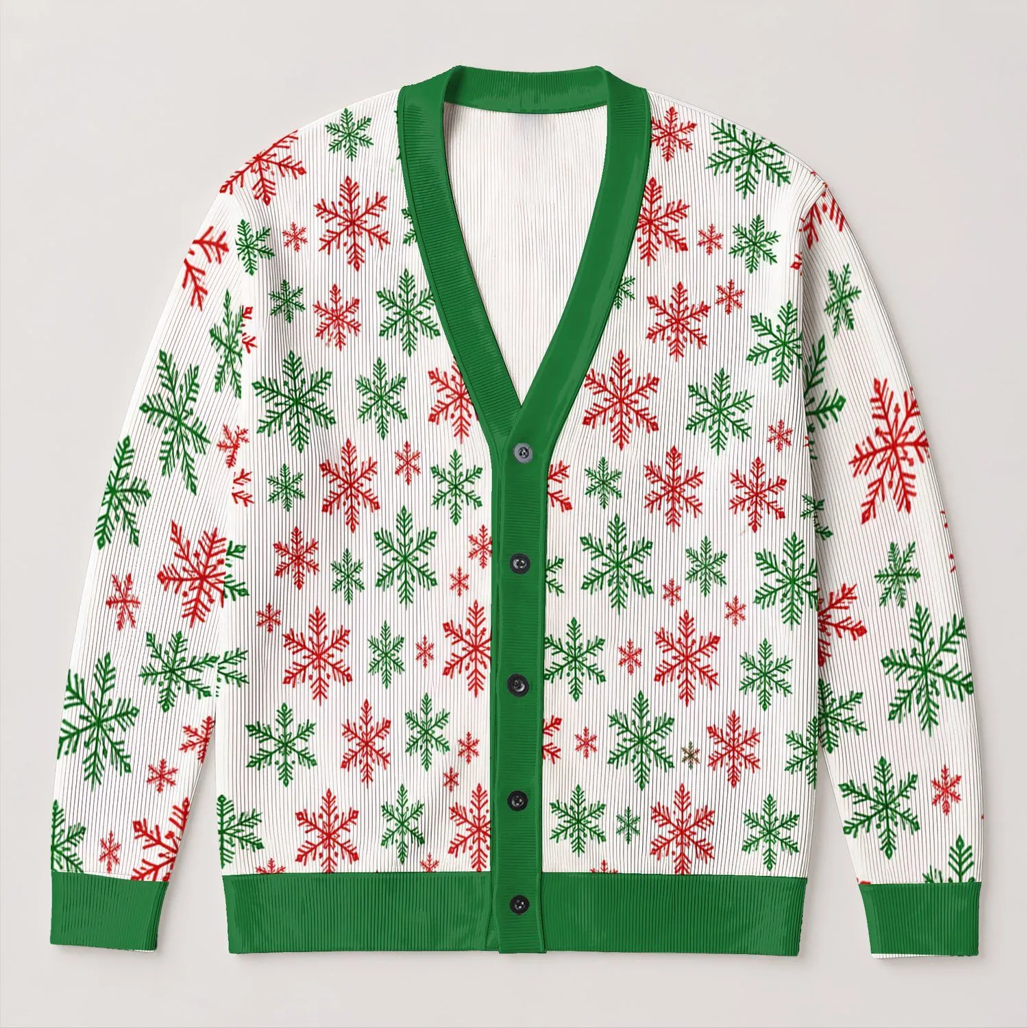 Red Green Snowflakes for Festive Holiday Gatherings and Cozy Winter Layering for Women All-over Print Knitted Cardigan - 1