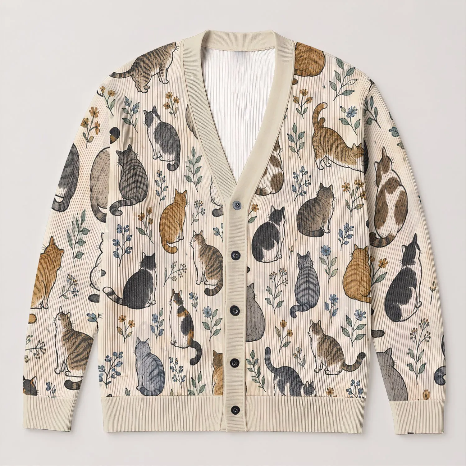 Playful Blue Cats for Casual Beach Layering and Everyday Style for Women Cat Lovers All-over Print Knitted Cardigan - 1