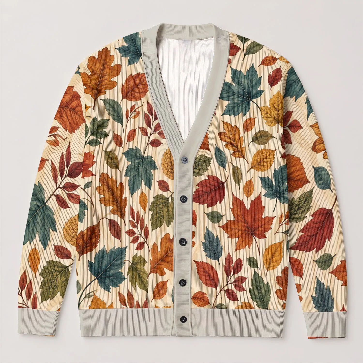 Colorful Autumn Leaf Botanical Motifs for Cozy Everyday Layering and Young Style Wear All-over Print Knitted Cardigan - 1