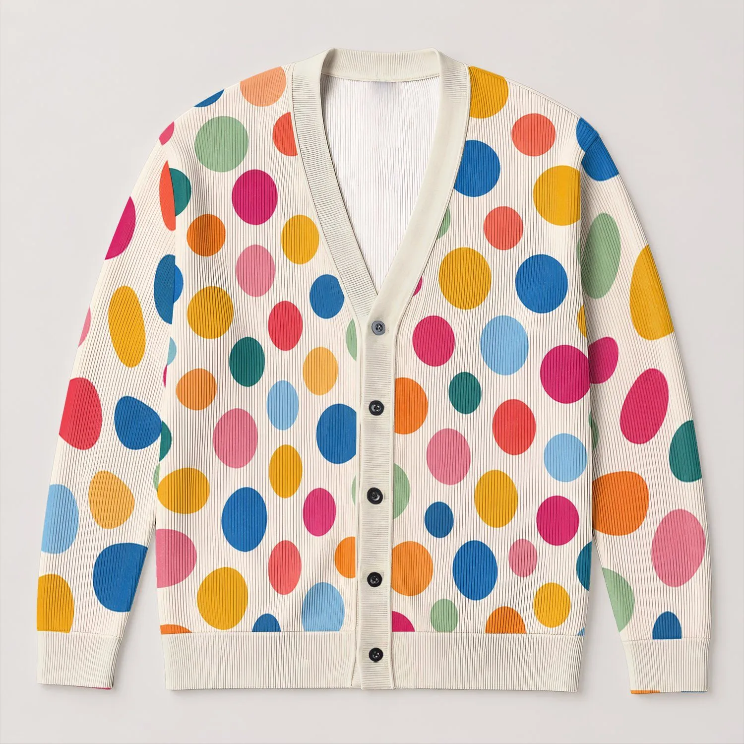 Colorful Polka Dots For Everyday Layering, Weekend Outings, And Easy Casual Style All-over Print Knitted Cardigan - 1