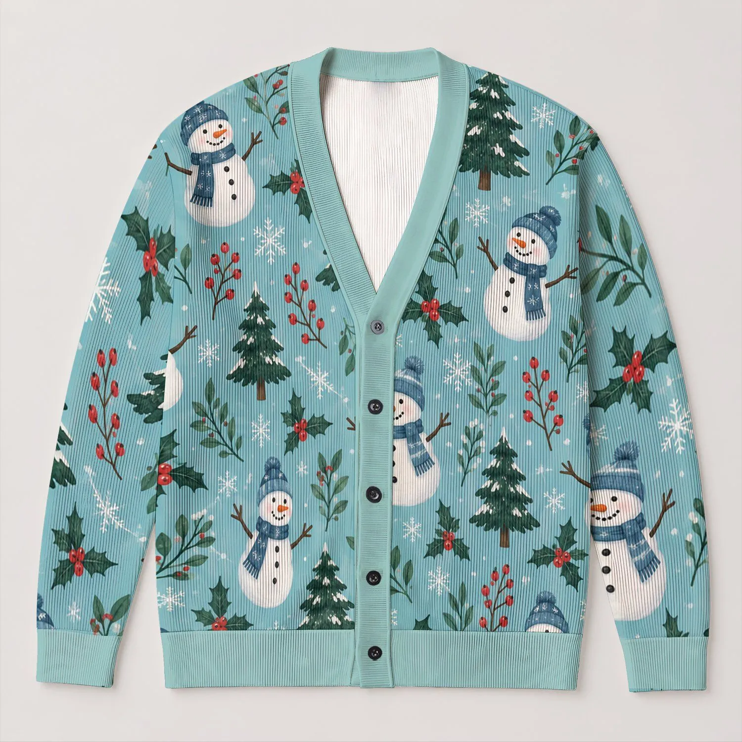 Snowmen, Pine Trees and Holly for Cozy Holiday Layering at Festive Gatherings for Women All-over Print Knitted Cardigan - 1