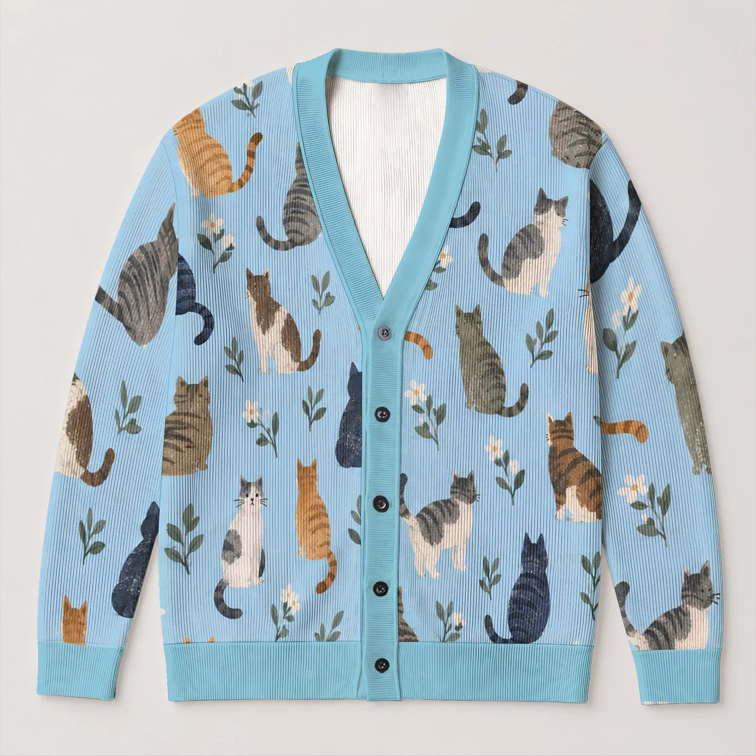 Playful Cat Silhouettes for Cozy Fall Layering and Relaxed Everyday Style at Home All-over Print Knitted Cardigan - 1