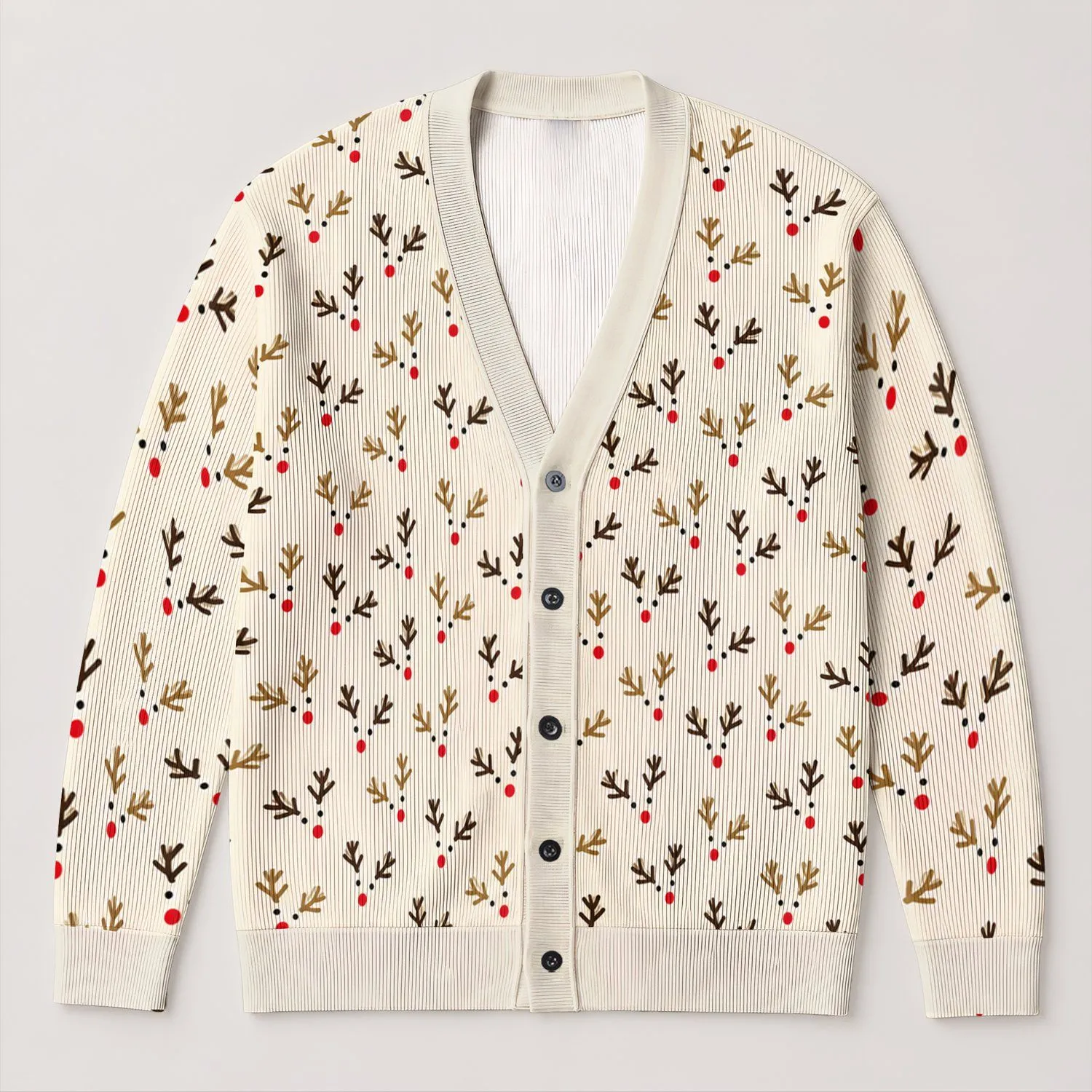 Scattered Reindeer Faces For Cozy Winter Layering And Festive Cabin Style For Women All-over Print Knitted Cardigan - 1