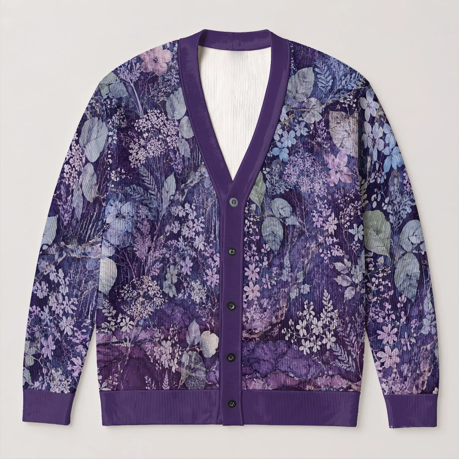 Abstract Indigo Floral Texture for Relaxed Layering, Weekend Wear, and Artful Style All-over Print Knitted Cardigan - 1