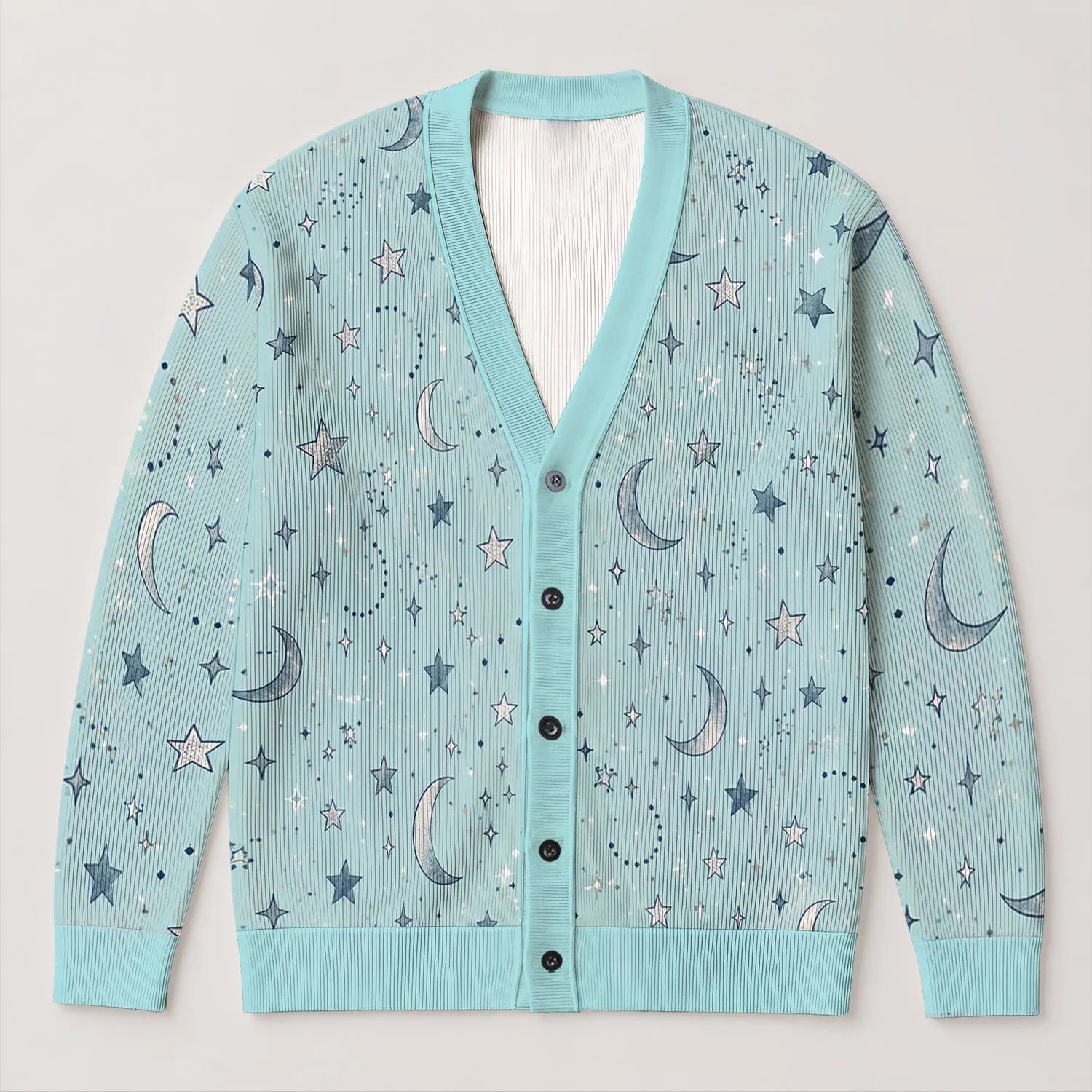Celestial Moon And Star Night Sky Motifs For Relaxed Everyday Layering For Women All-over Print Knitted Cardigan - 1