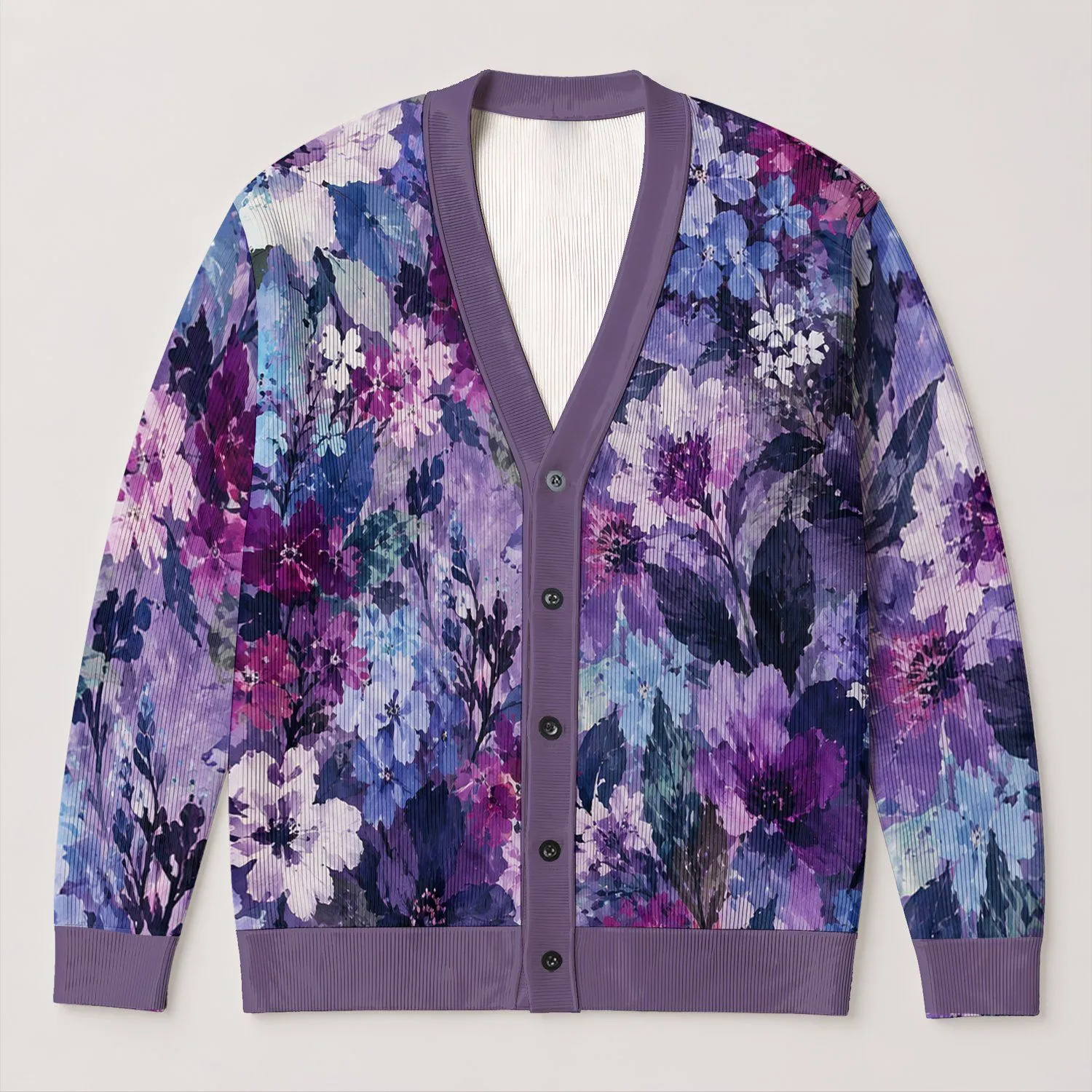 Lavender Violet Floral Texture For Relaxed Layering And Creative Everyday Outfits All-over Print Knitted Cardigan - 1