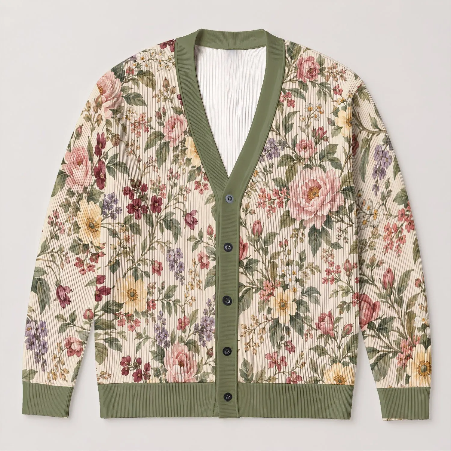 Vintage Wildflower Botanical Blooms for Cozy Cottage Layering and Everyday Women All-over Print Knitted Cardigan - 1