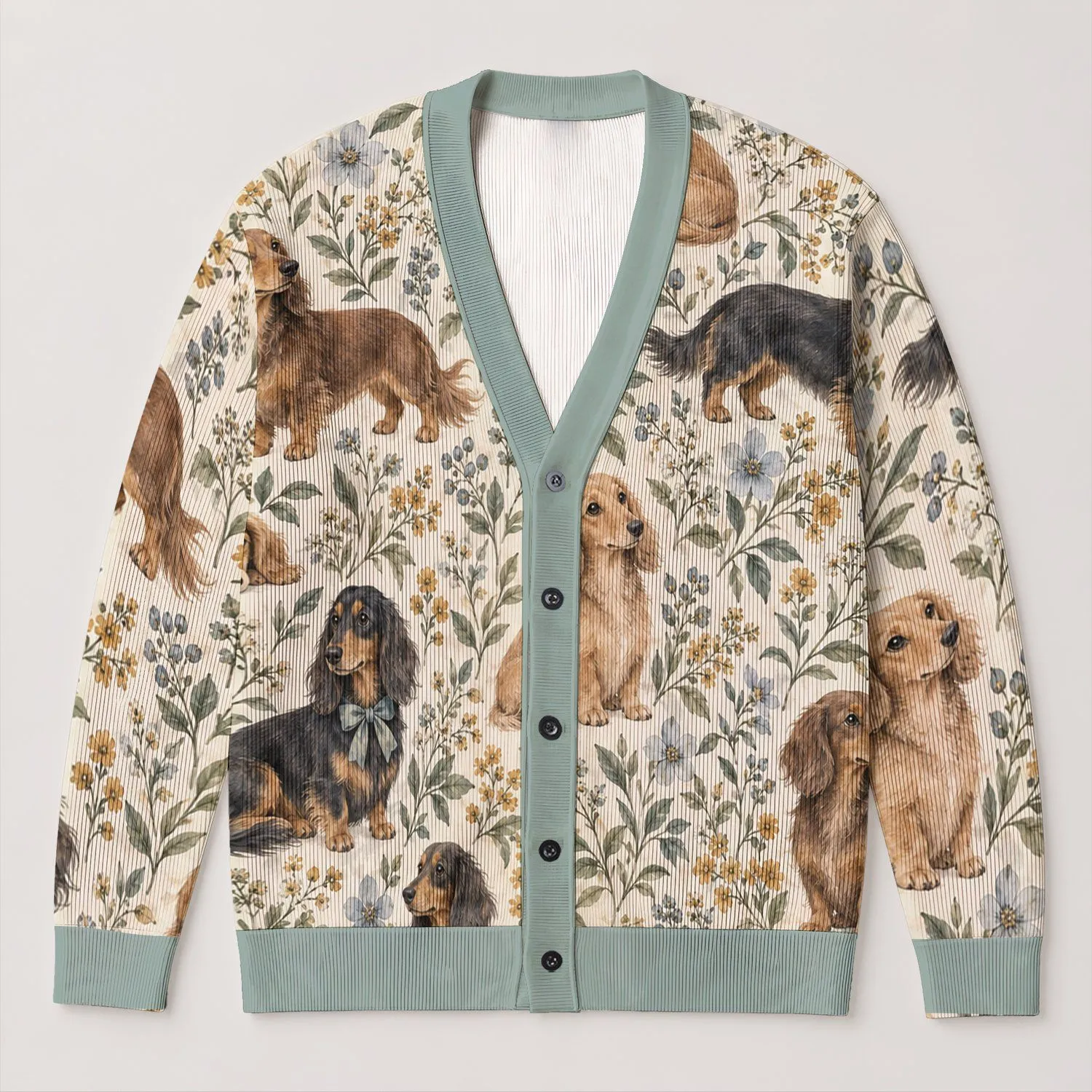 Dachshund Floral Companions for Cozy Everyday Layering, Thoughtful Gift for Dog Lovers All-over Print Knitted Cardigan - 1
