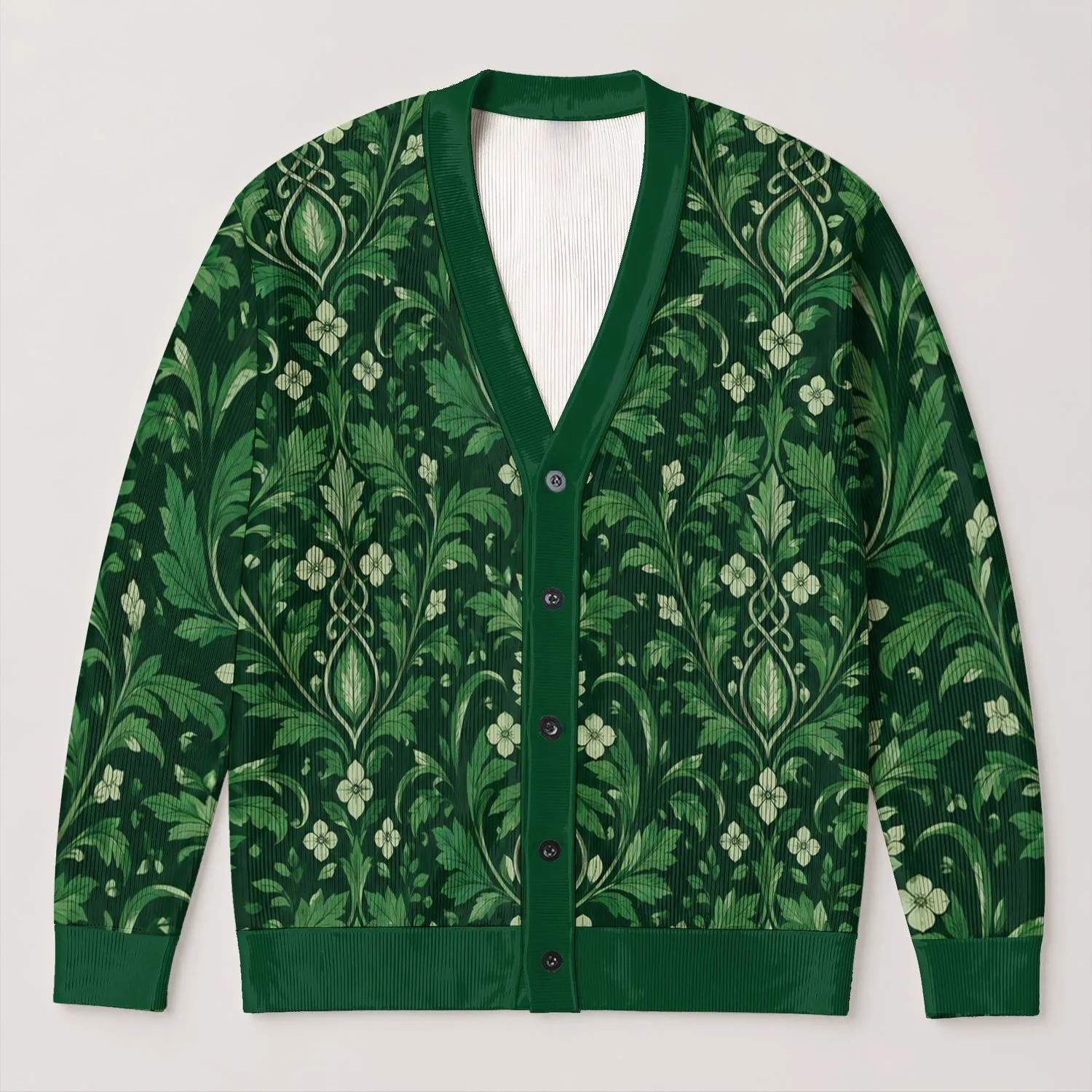 Emerald Celtic Botanical Vines for Autumn Layering and Everyday Elegance for Women All-over Print Knitted Cardigan - 1