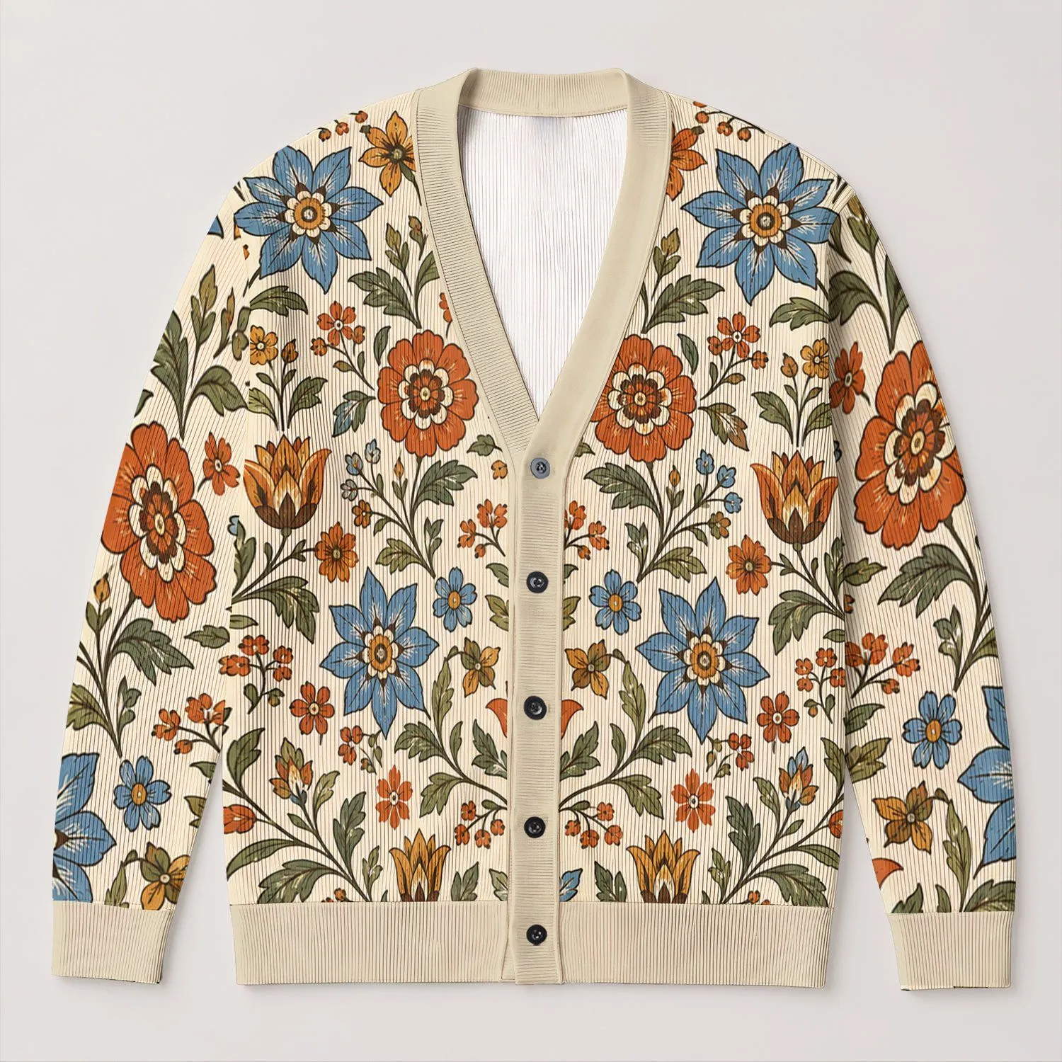 Rustic Folk Floral Blooms For Autumn Layering And Everyday Outings For Women This Season All-over Print Knitted Cardigan - 1