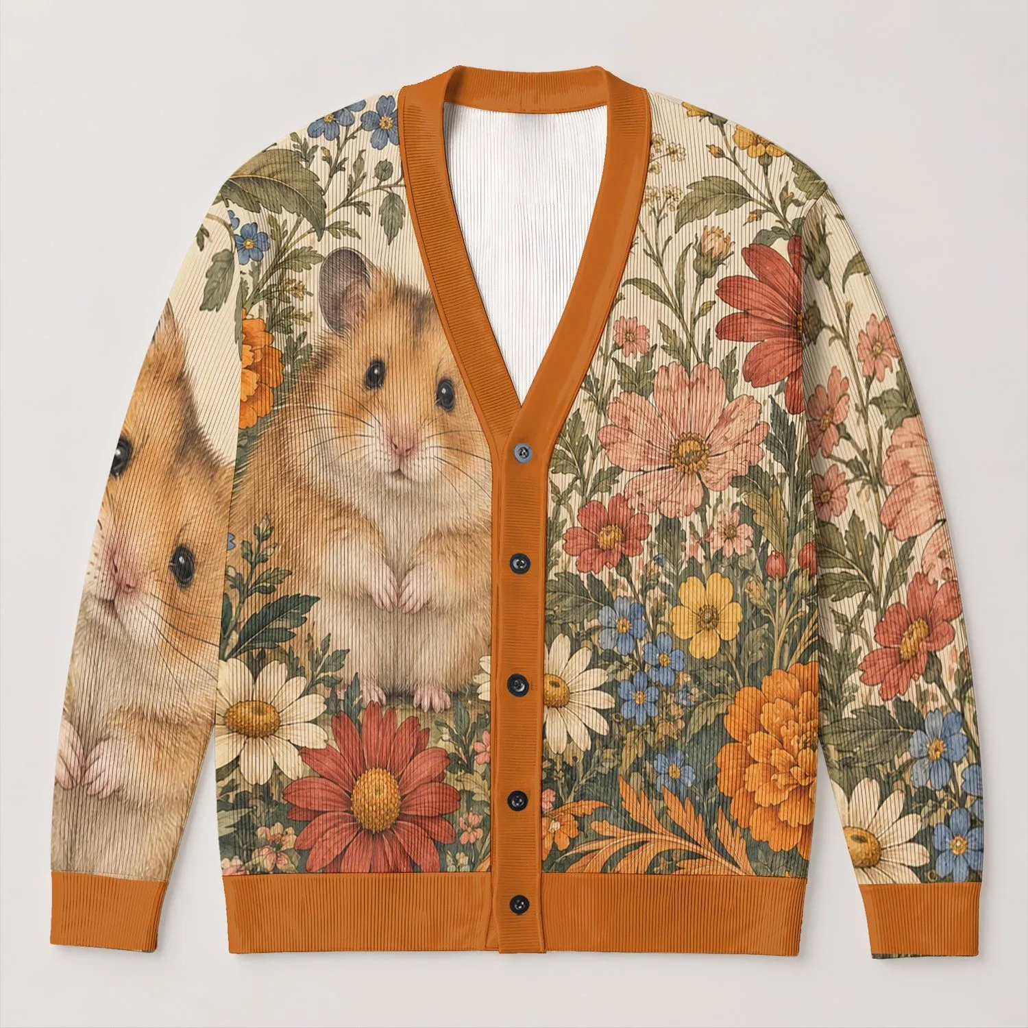 Cute Hamster and Wildflower Scene for Cozy Everyday Layering and Nature-Loving Women All-over Print Knitted Cardigan - 1