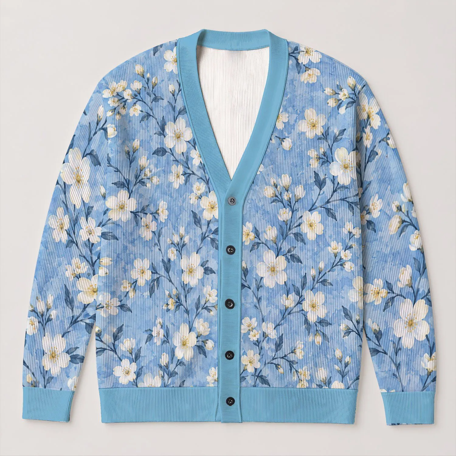 Blue Wildflower Branches for Relaxed Everyday Layering, Feminine Spring Style for Women All-over Print Knitted Cardigan - 1